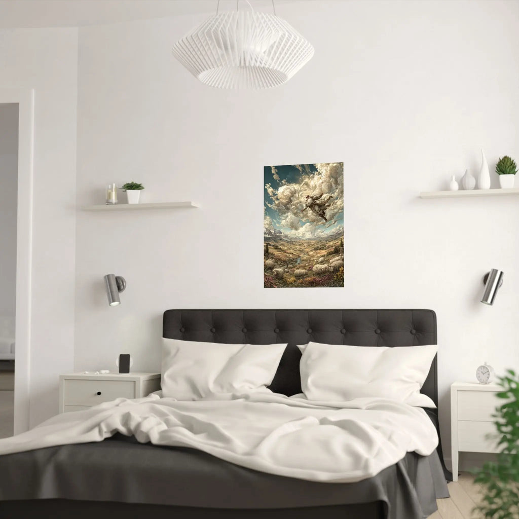 Satin Poster — Shepherd Ascending Fantasy Landscape Print (210gsm) Printify
