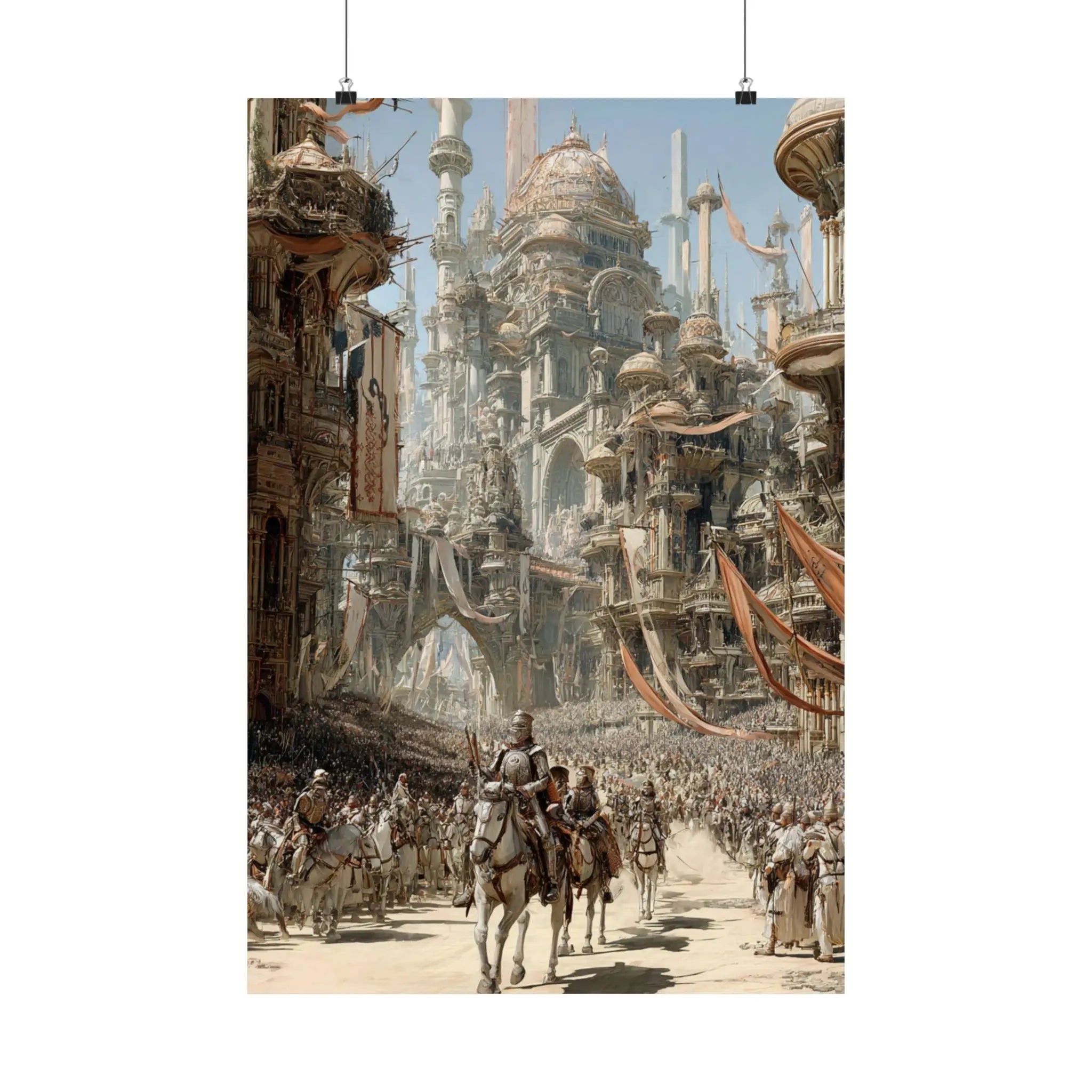 Fantasy City Parade Satin Poster — Epic Medieval Procession Wall Art 2 Printify