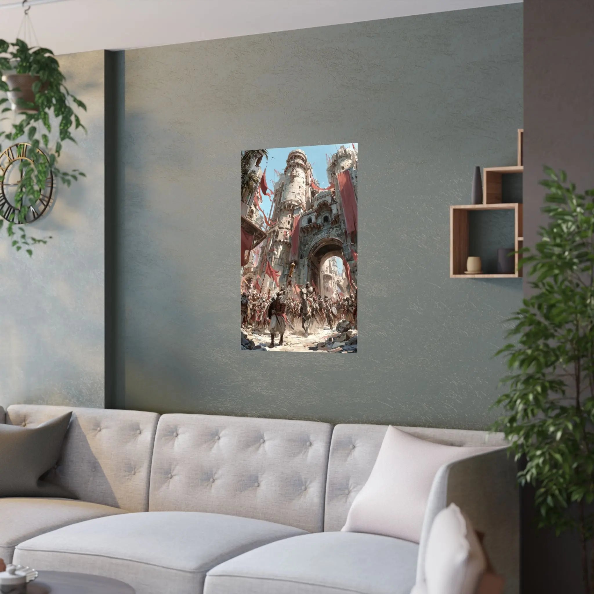 Medieval City Gates Satin Poster — Epic Castle Battle Art Print (210gsm) Printify