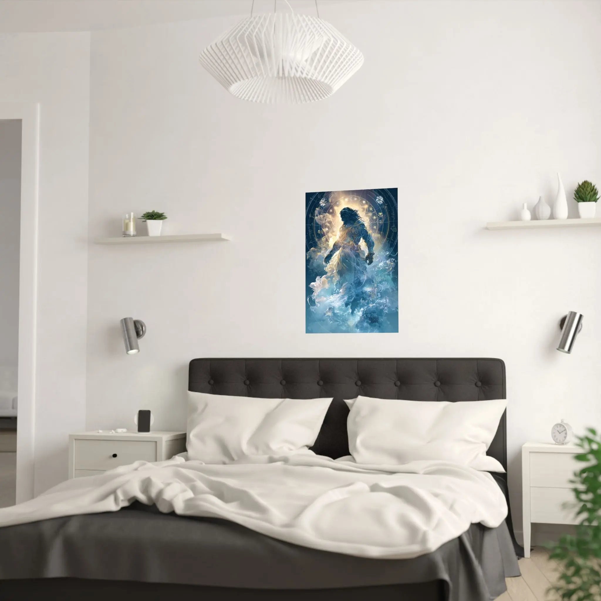 Celestial Guardian Poster — Ethereal God figure Satin Wall Art Printify
