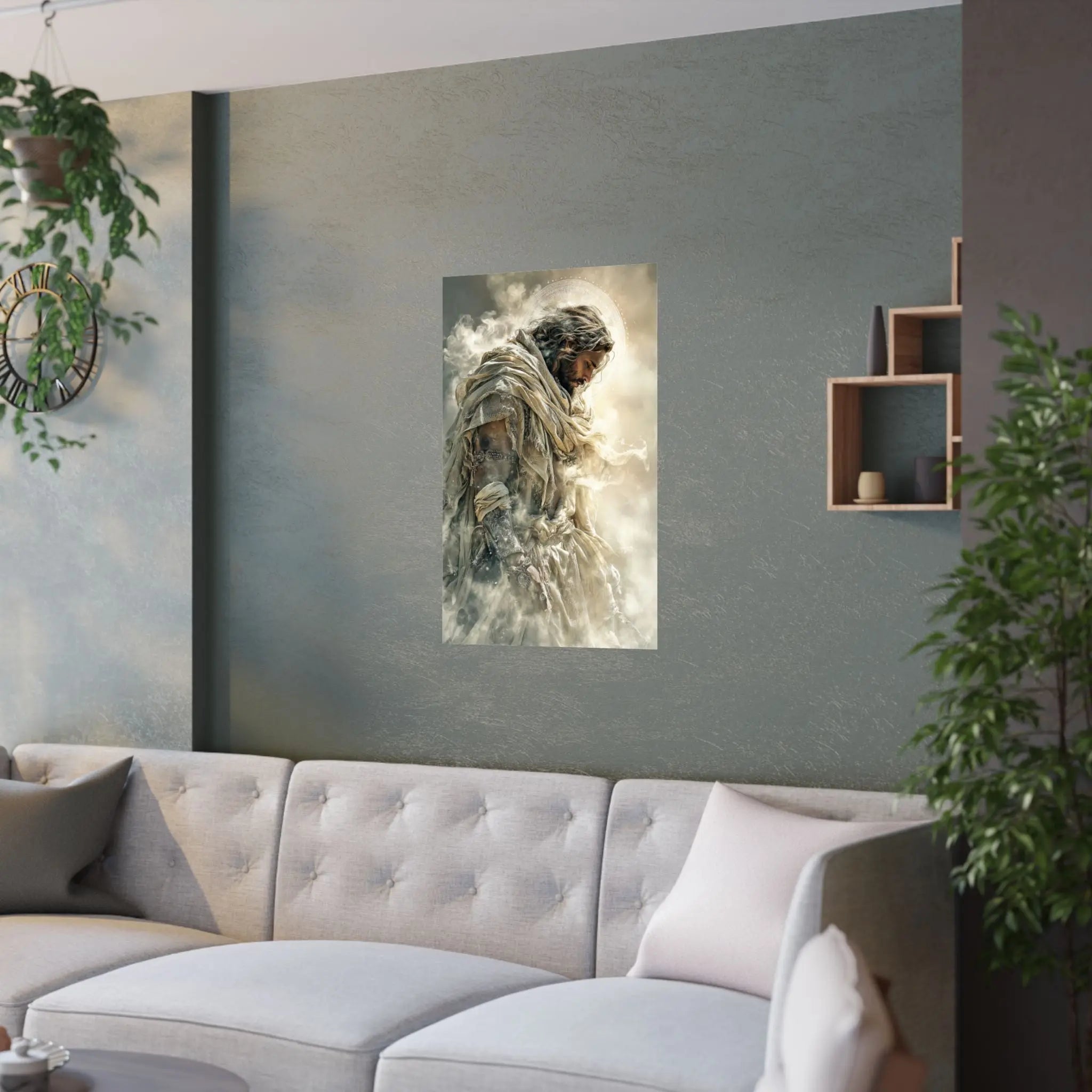 Satin Poster — Reverent Jesus Portrait Art Print (210gsm) Printify