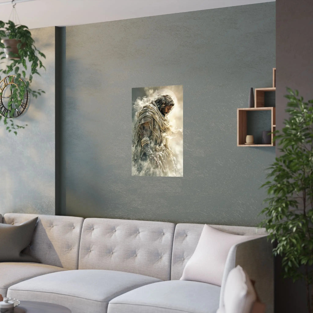 Satin Poster — Reverent Jesus Portrait Art Print (210gsm) Printify