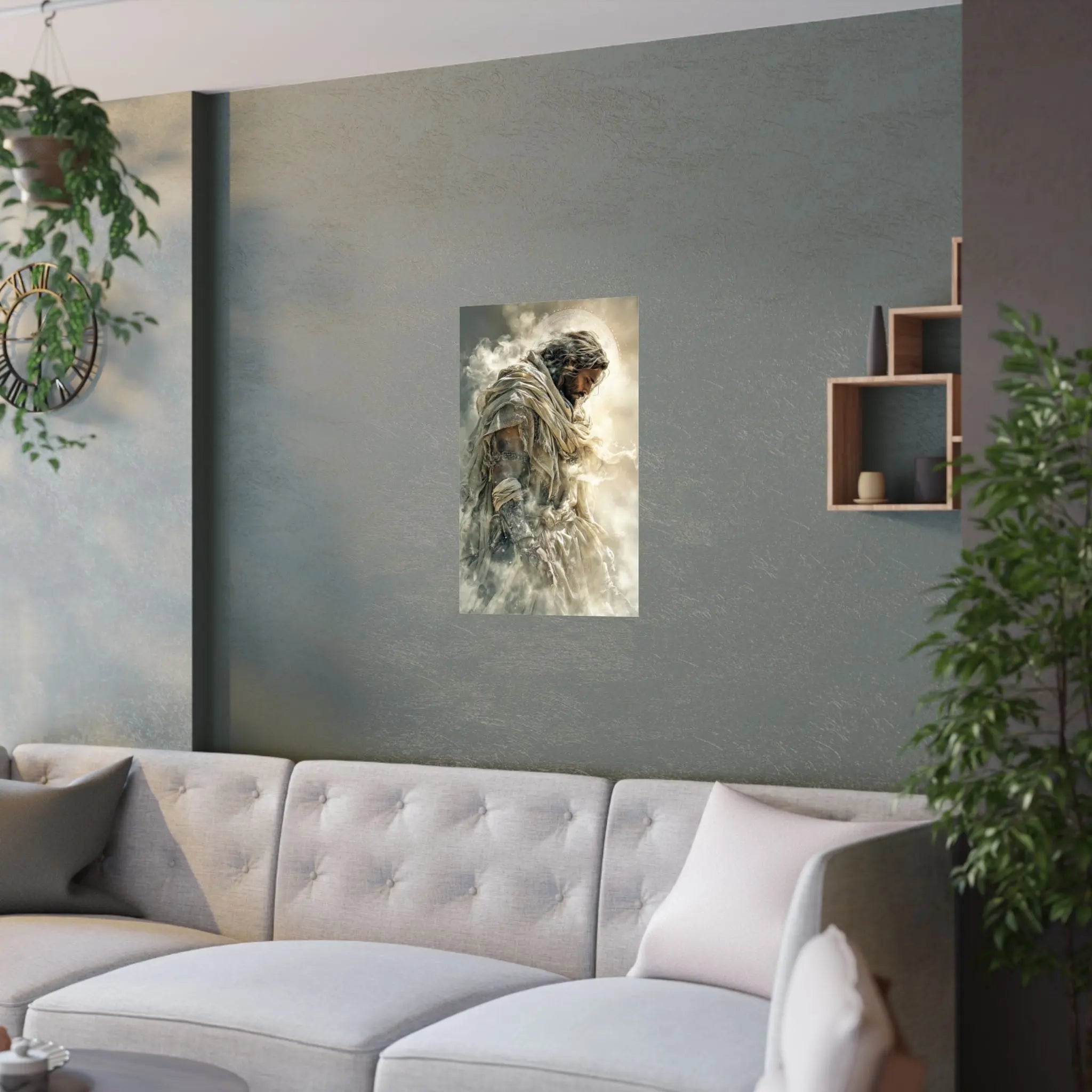 Satin Poster — Reverent Jesus Portrait Art Print (210gsm) Printify