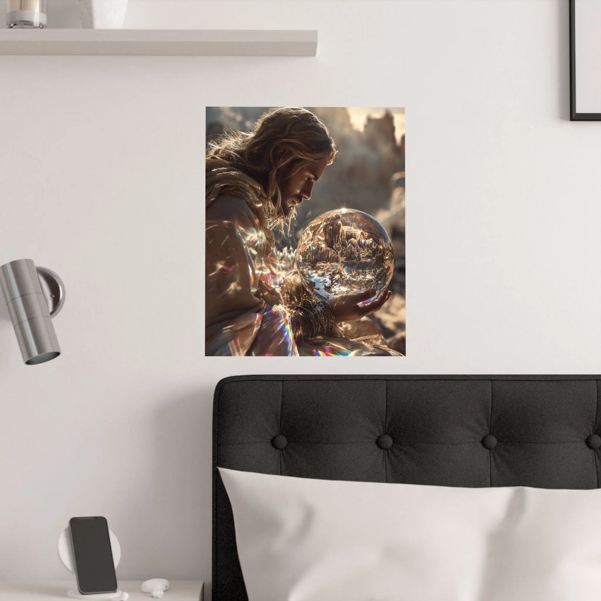 Satin Poster — Mystic Jesus Holding Crystal Orb Art Print Printify