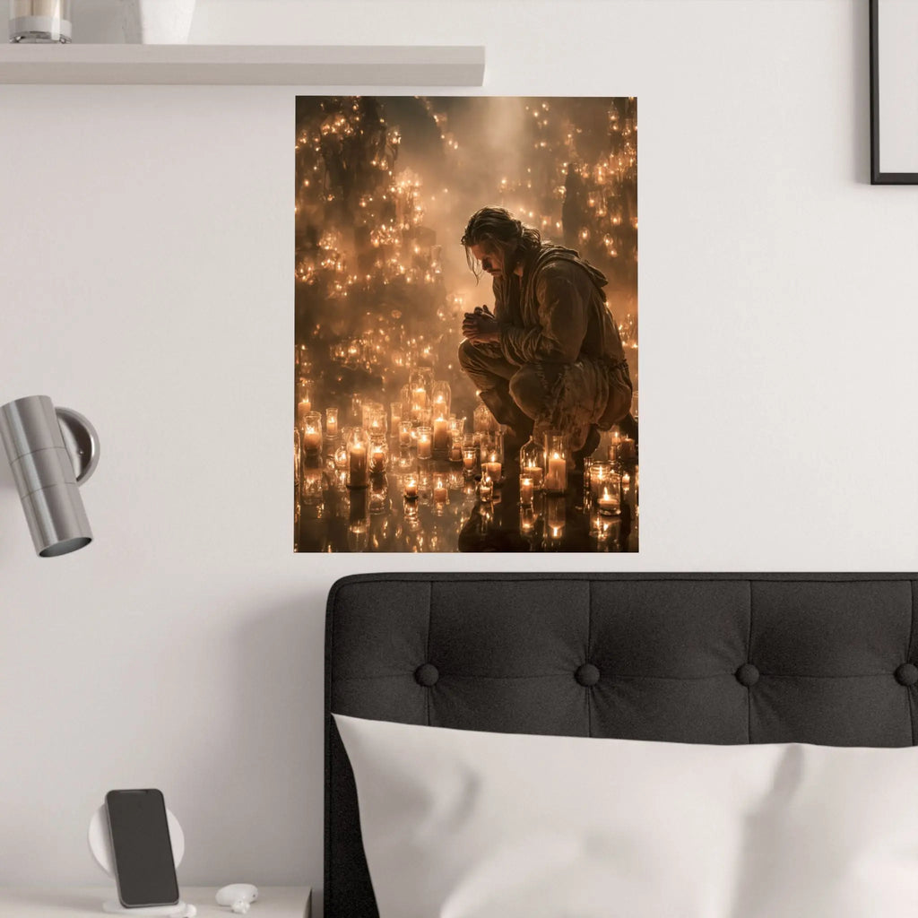 Satin Poster — Reflective Candlelight Prayer Wall Art Printify