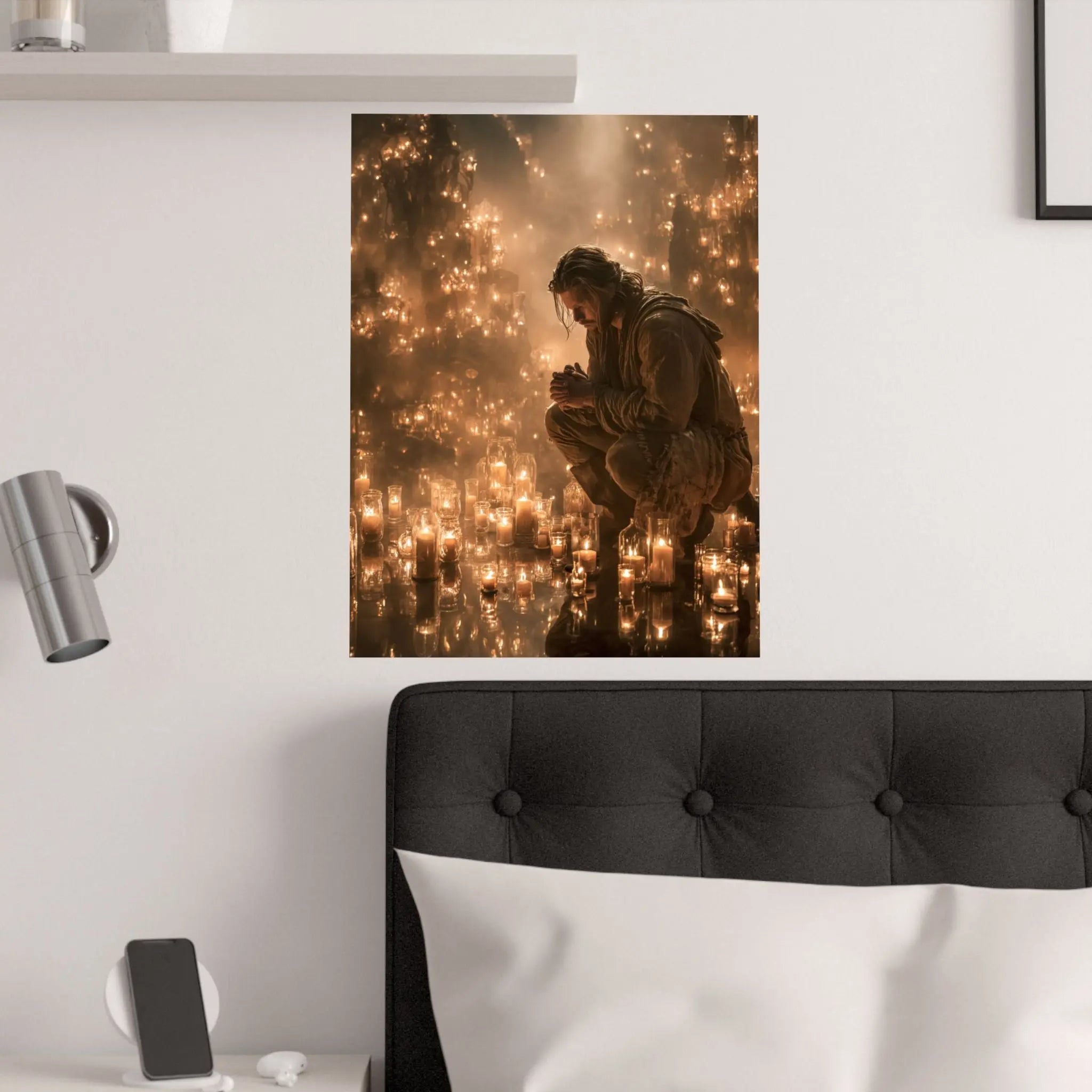 Satin Poster — Reflective Candlelight Prayer Wall Art Printify