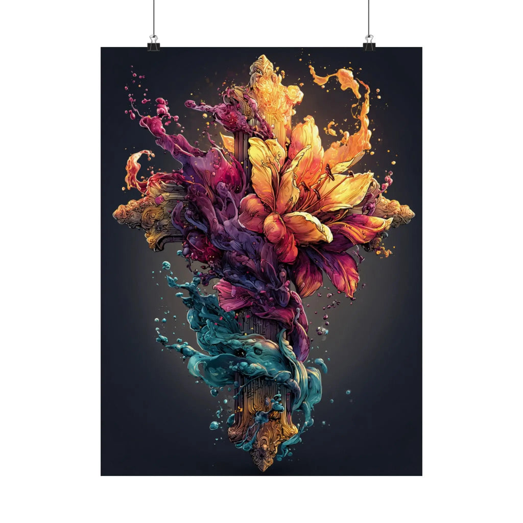 Satin Poster — Vibrant Floral Splash Art Print Printify