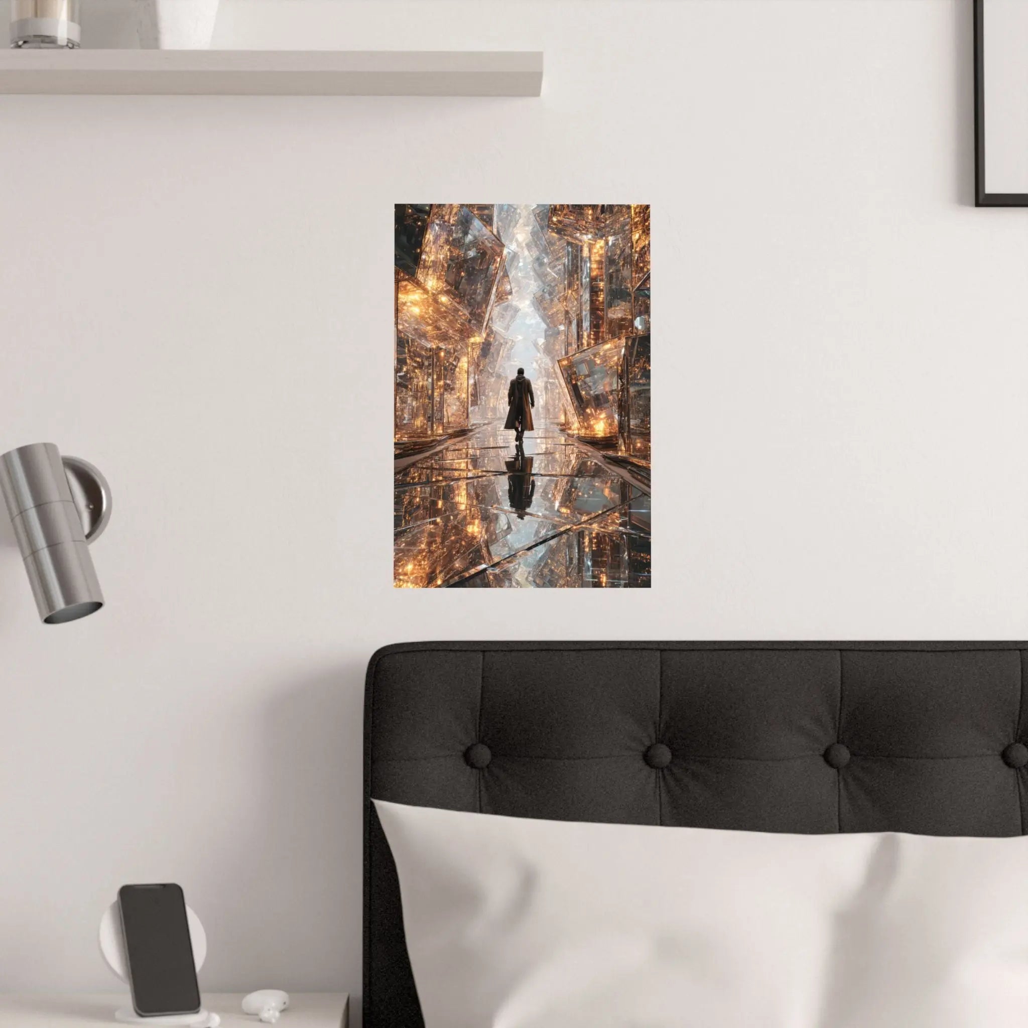 Satin Poster — Futuristic Cityscape with Lone Figure (210gsm) Printify