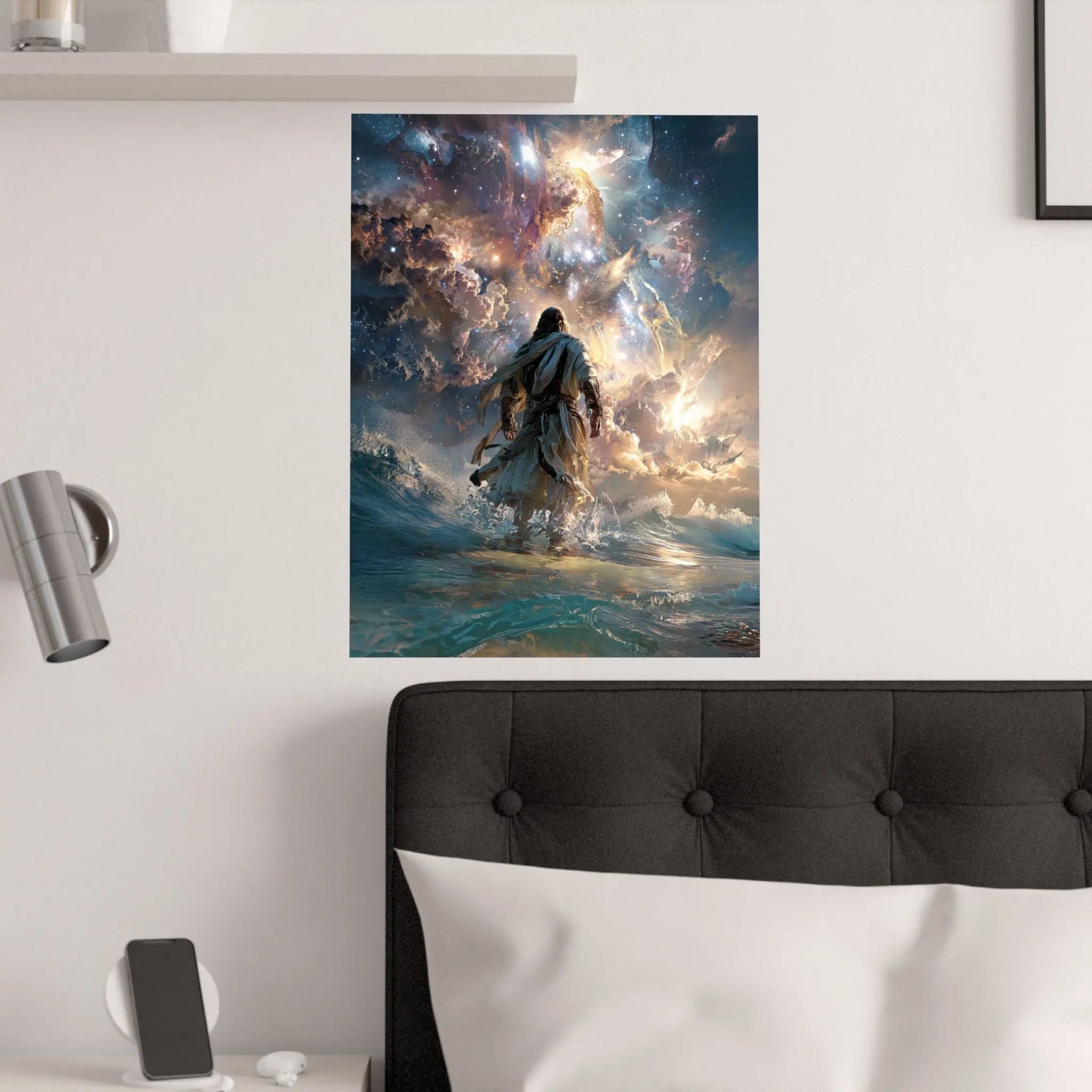 Religious Satin Poster — 'Walking on Water' Inspirational Wall Art Printify