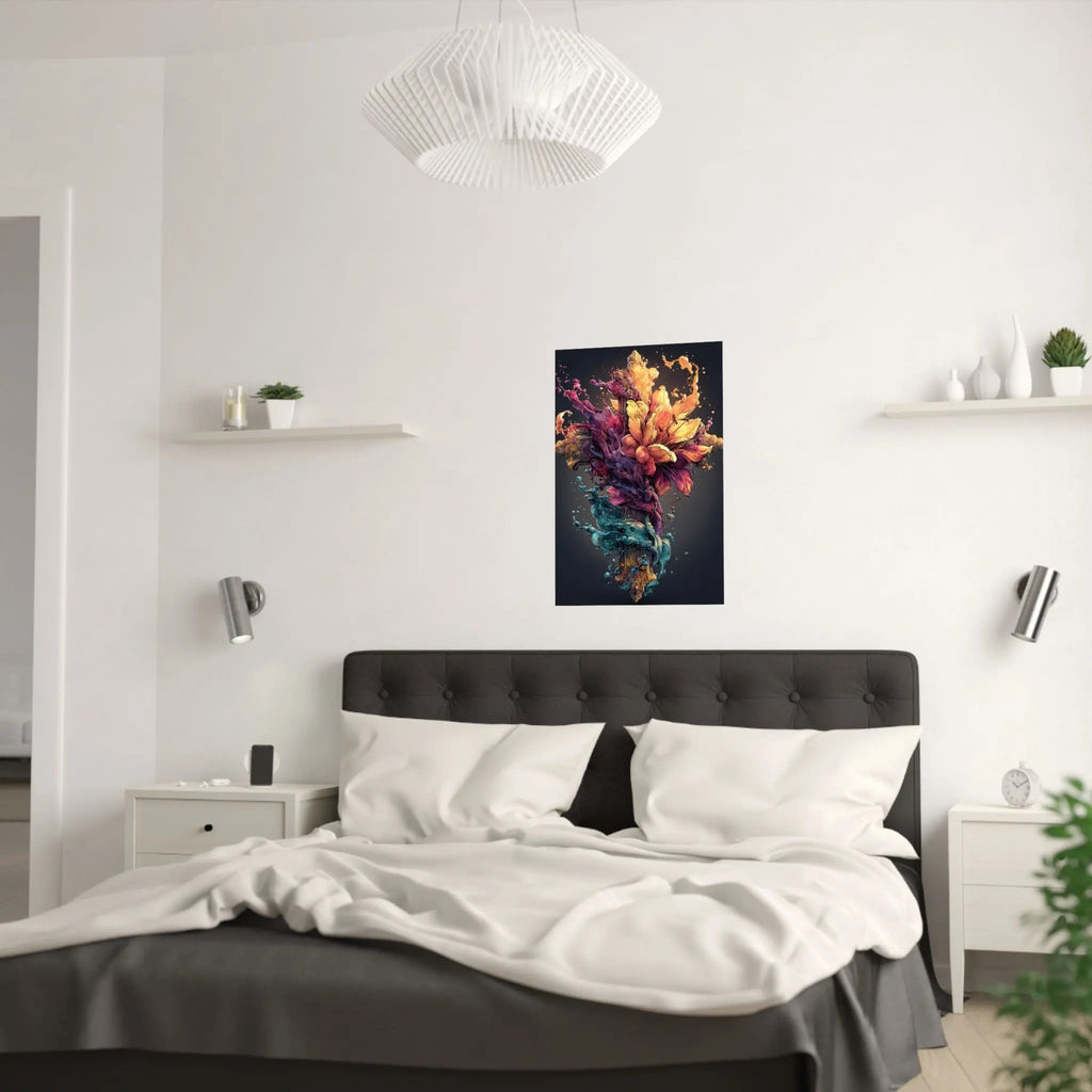 Satin Poster — Vibrant Floral Splash Art Print Printify