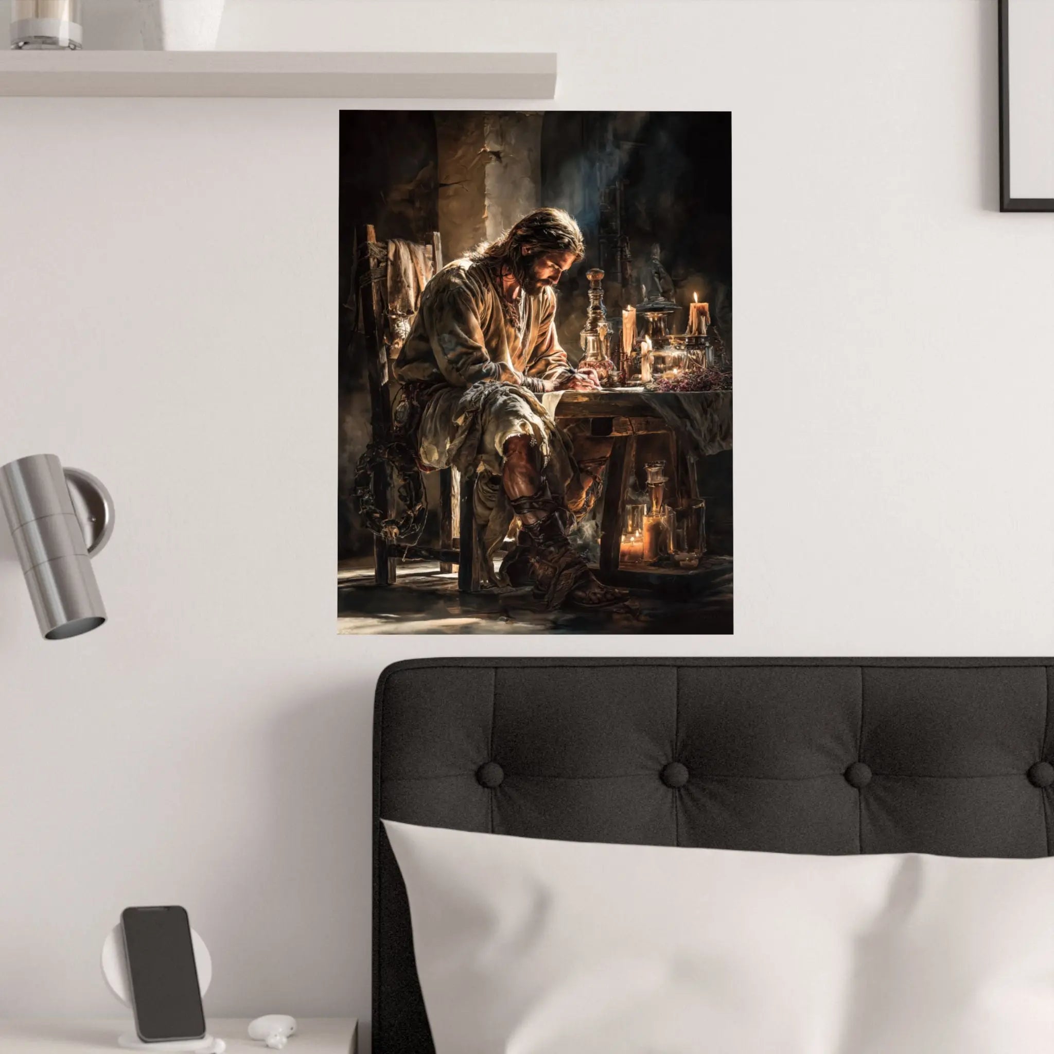 Satin Poster — Reflective Jesus Prayer Scene Artwork (210gsm) Printify