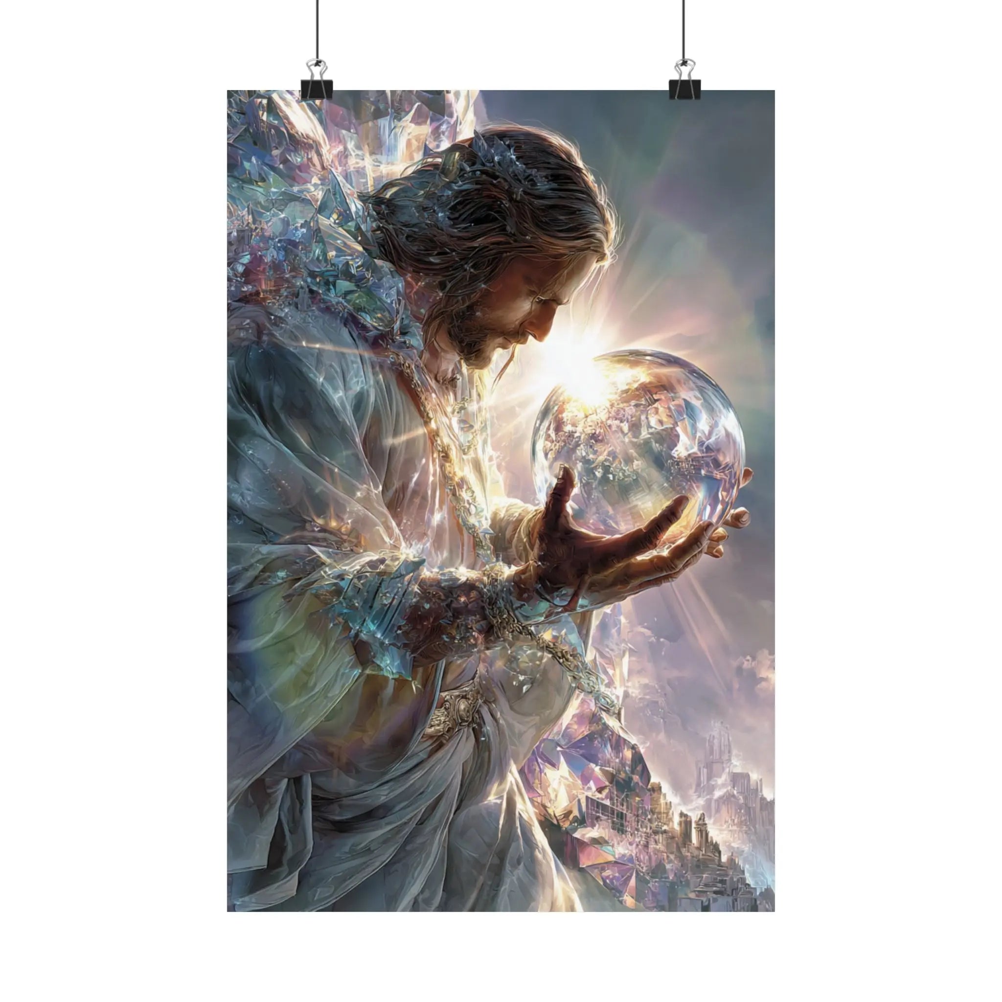 Jesus Holding the World Satin Poster — Spiritual Christian Wall Art Printify