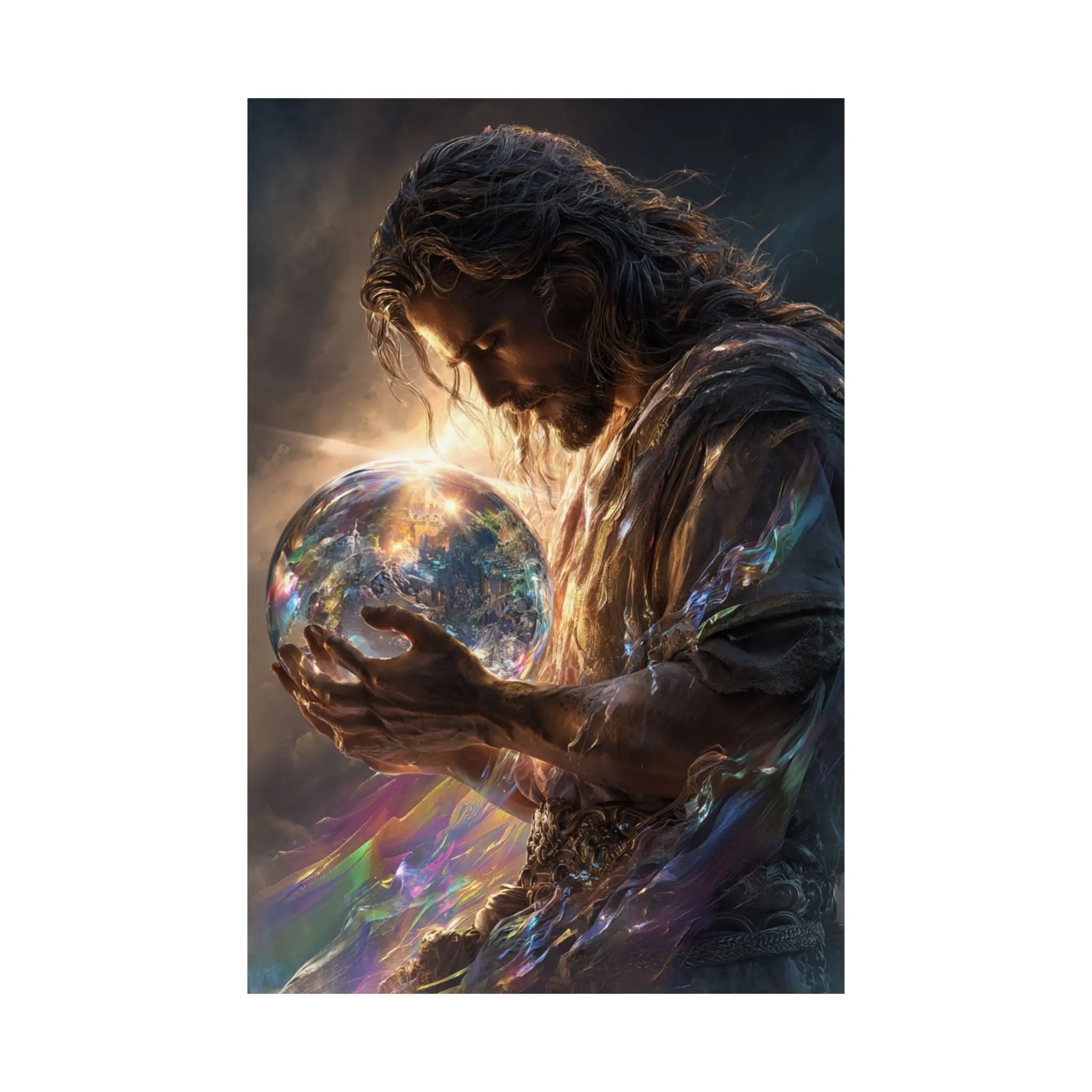 Satin Poster — Jesus Guardian of the World Fantasy Art Print Printify