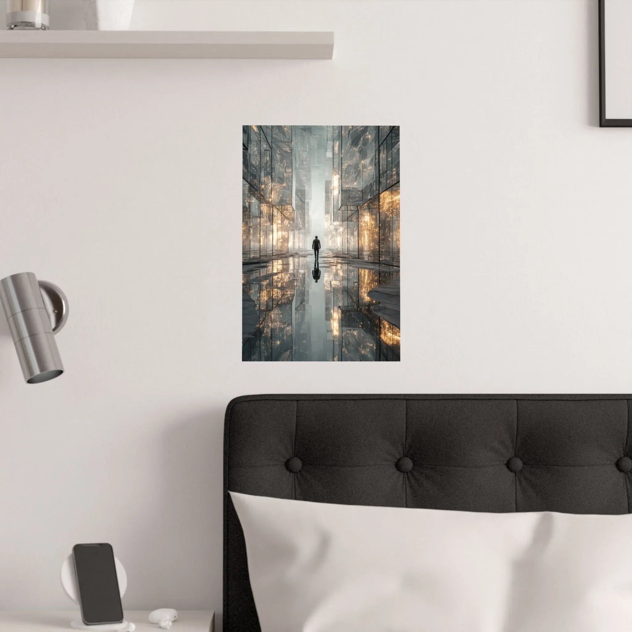 Futuristic Cityscape Satin Poster — Reflective Urban Night Art Print Printify