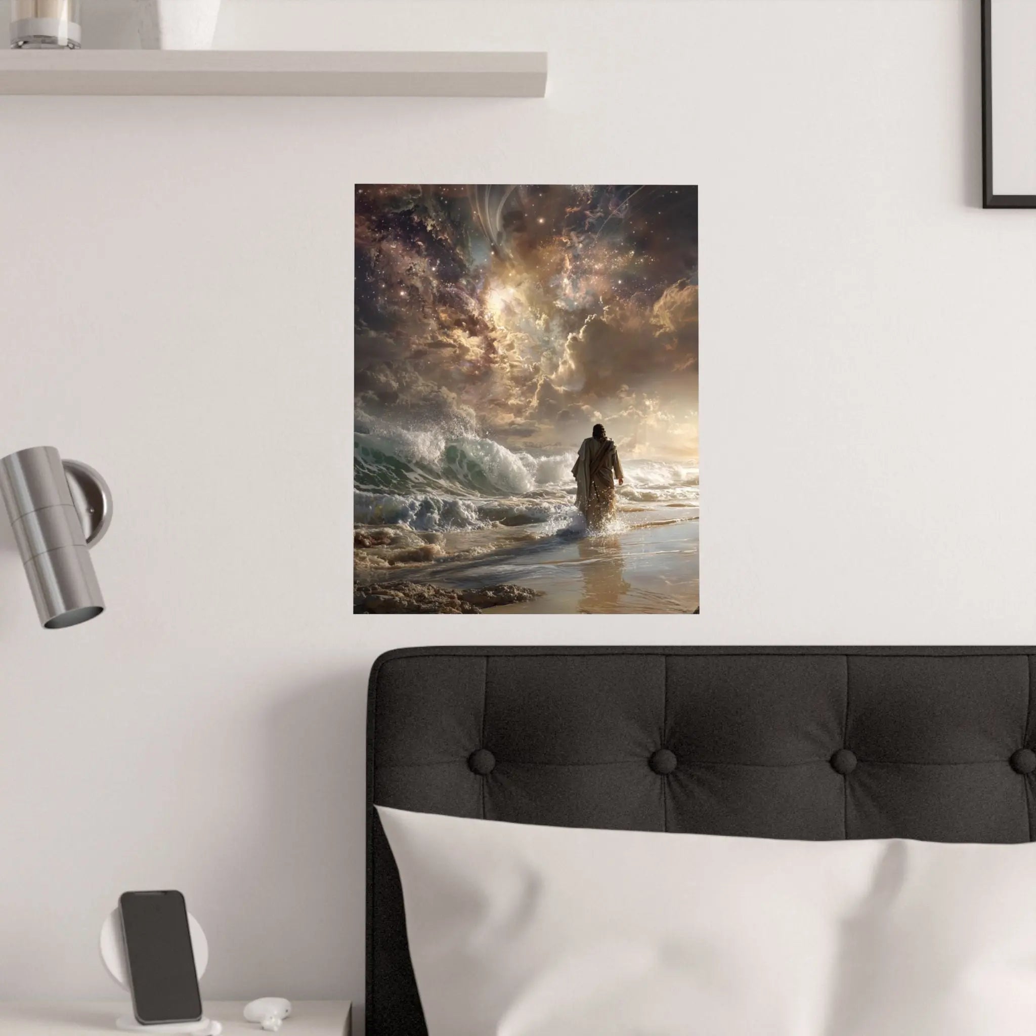 Satin Poster — Stormy Seascape with Jesus (210gsm) Printify