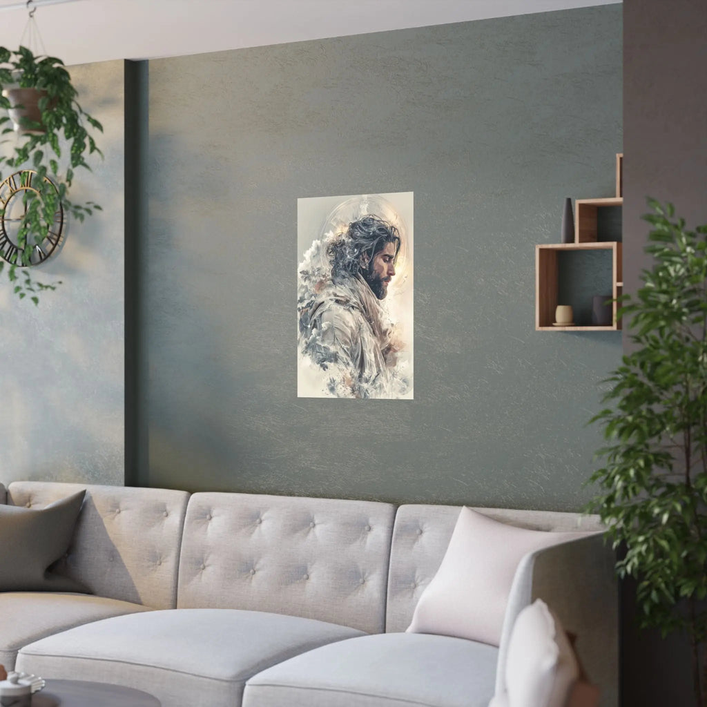 Satin Poster — Ethereal Jesus Portrait Art Print Printify