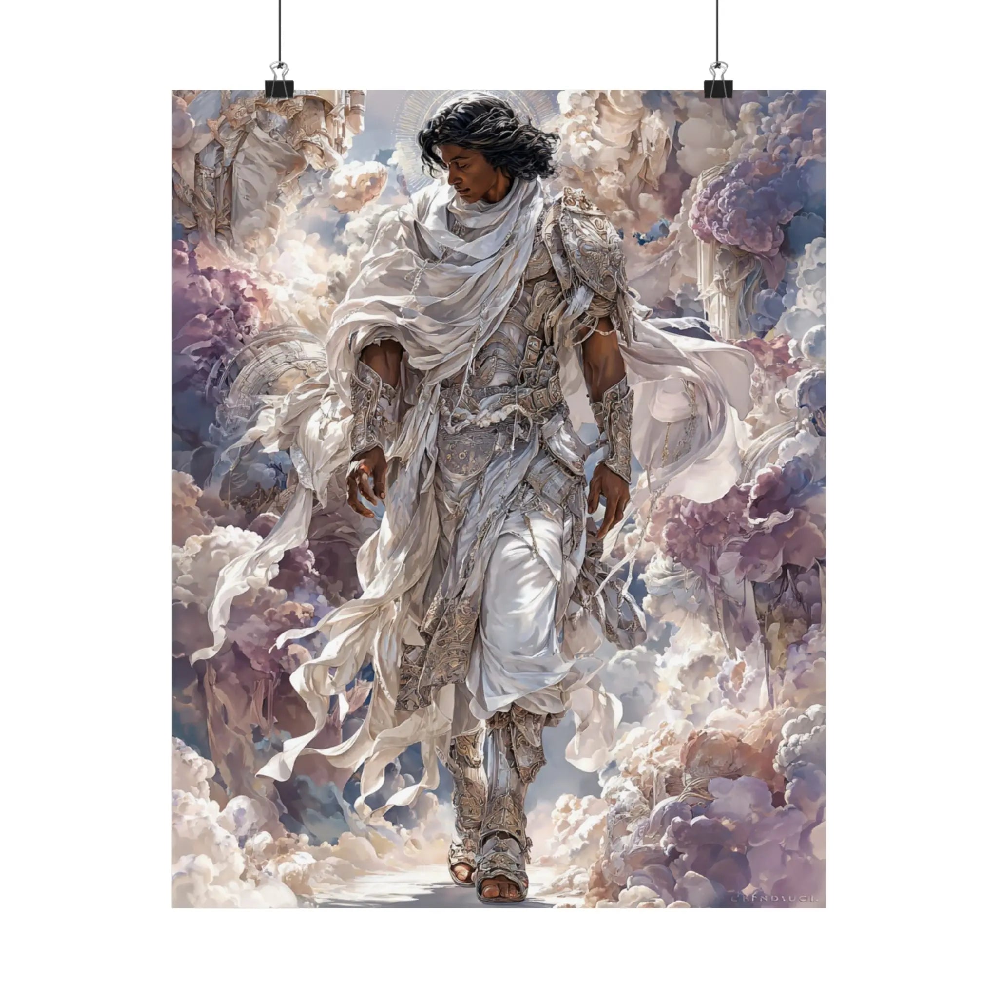 Angelic Figure Satin Poster — Ethereal Cloudscape Wall Art (210gsm) Printify