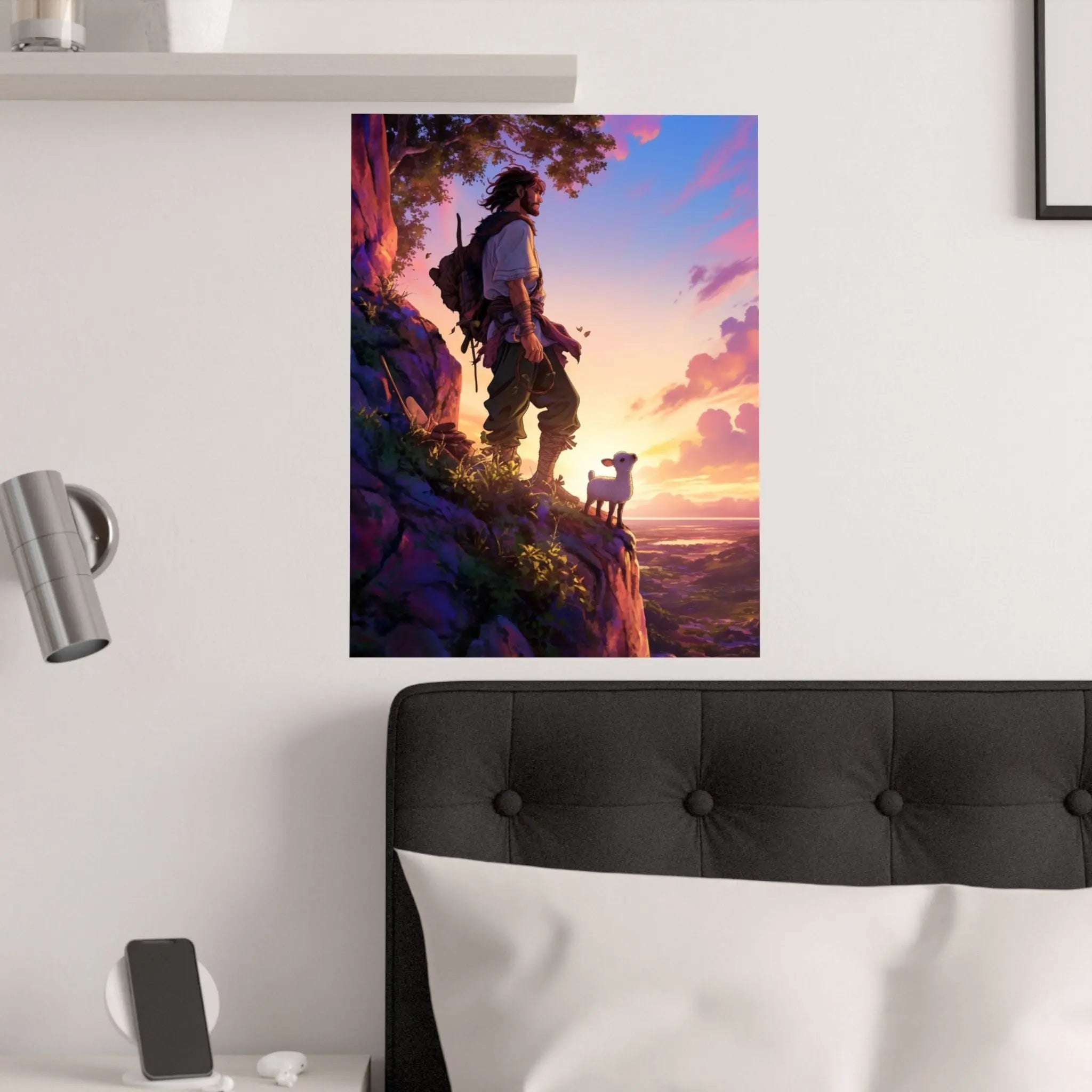 Satin Poster – Adventurer at Sunset Illustration (210gsm) Printify