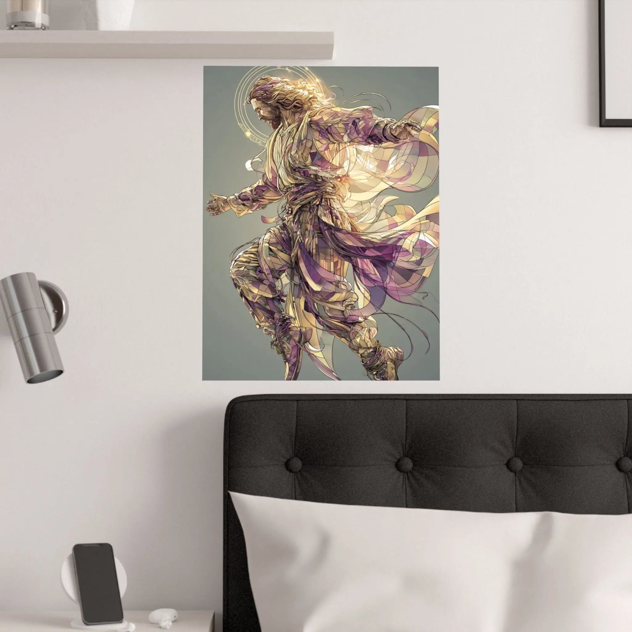 Jesus Christ Satin Poster — Ethereal Gold & Purple Religious Wall Art Printify