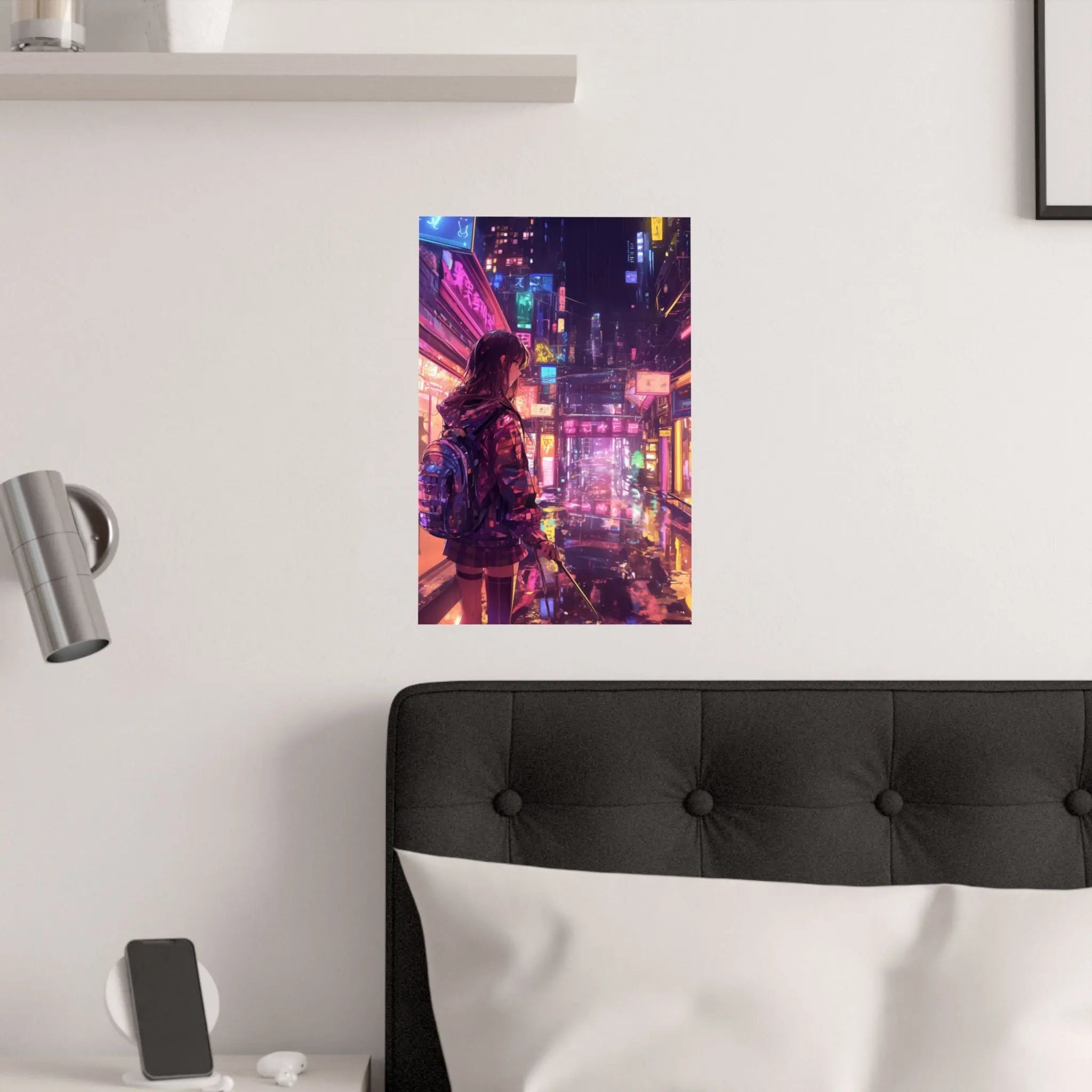 Satin Poster — Neon Cyber City Girl (210gsm) Printify