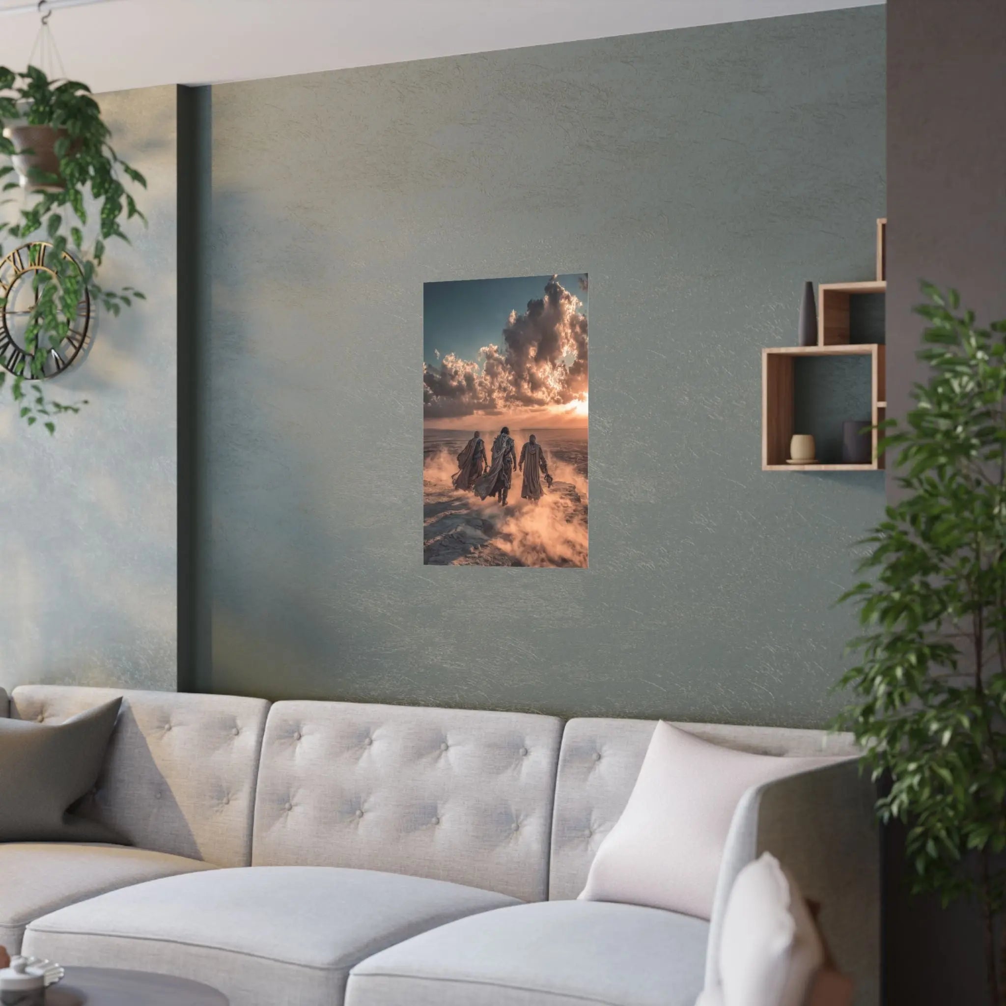 Desert Wanderers Satin Poster – Cinematic Sunset Adventure Wall Art Printify
