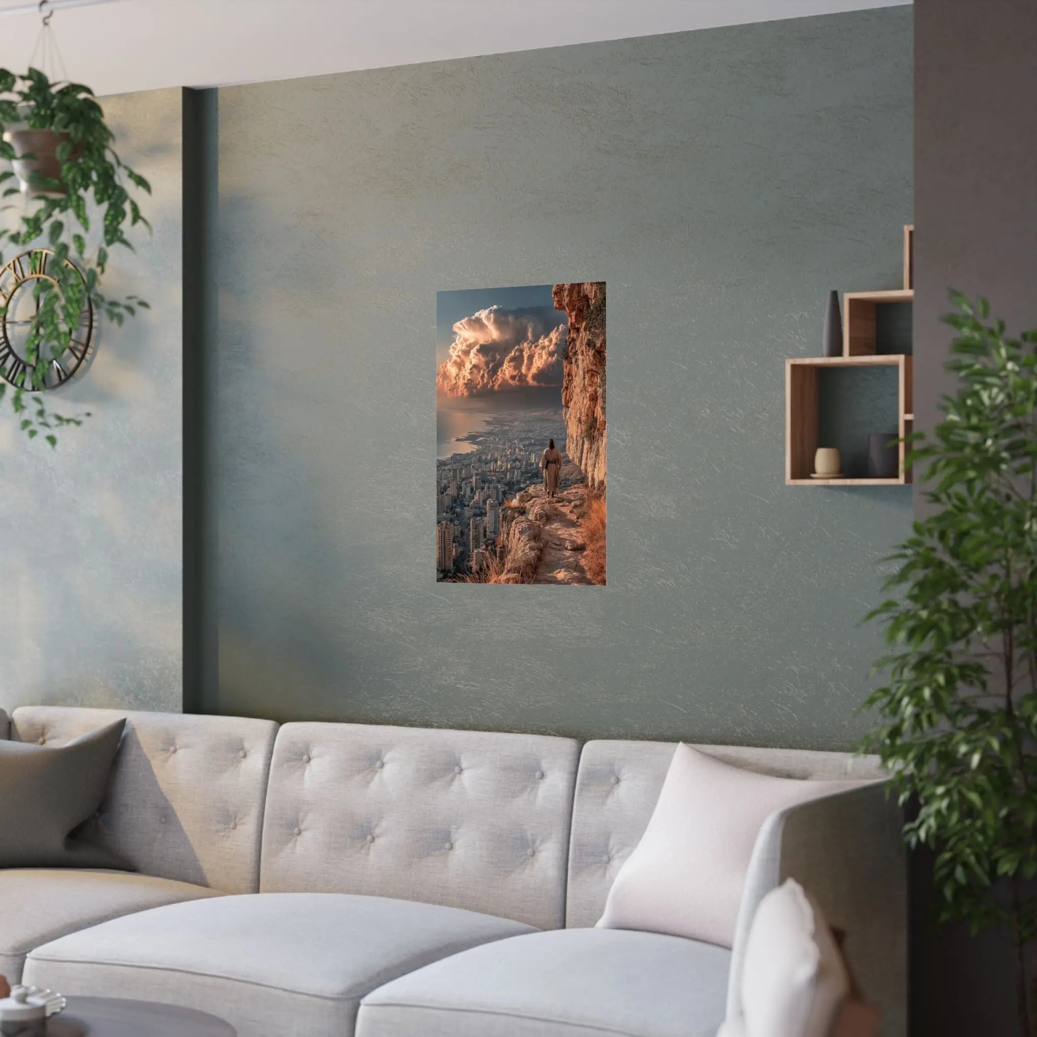 Satin Poster — Urban Cliff Path Sunset Landscape Print Printify