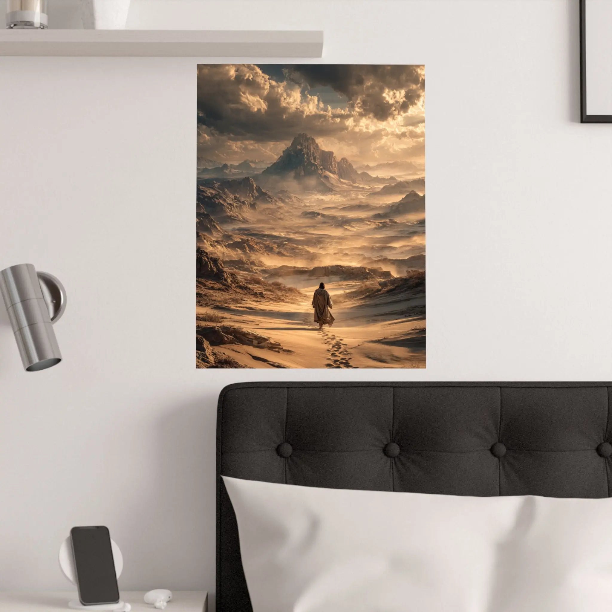 Satin Poster — Jesus in The Desert Landscape Art Print Printify