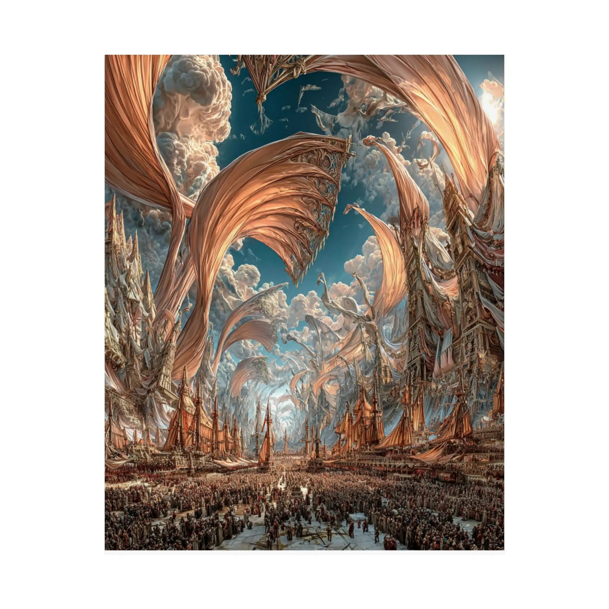 Surreal Cityscape Satin Poster — Dreamlike Bronze Canopy Art Print Printify