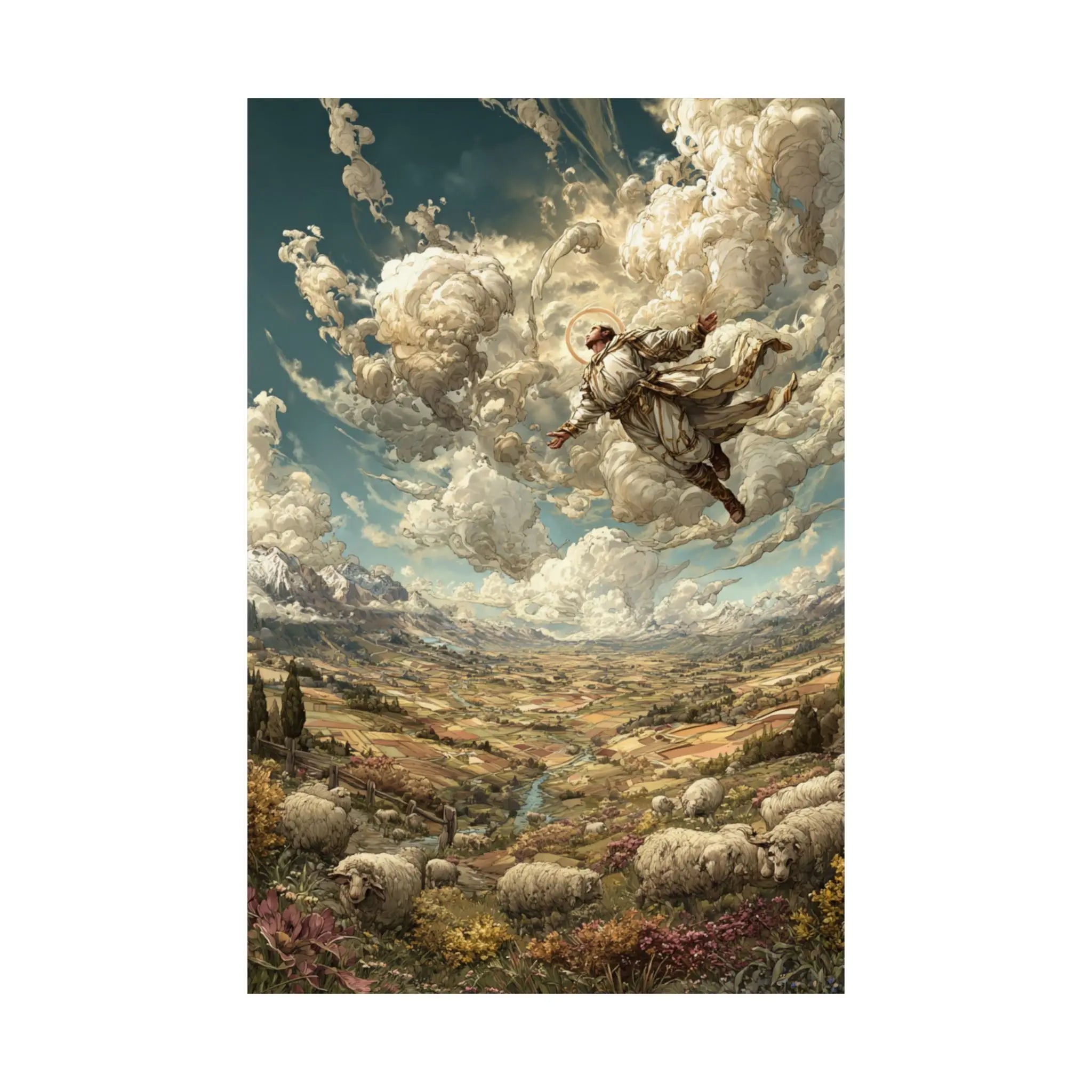 Satin Poster — Shepherd Ascending Fantasy Landscape Print (210gsm) Printify