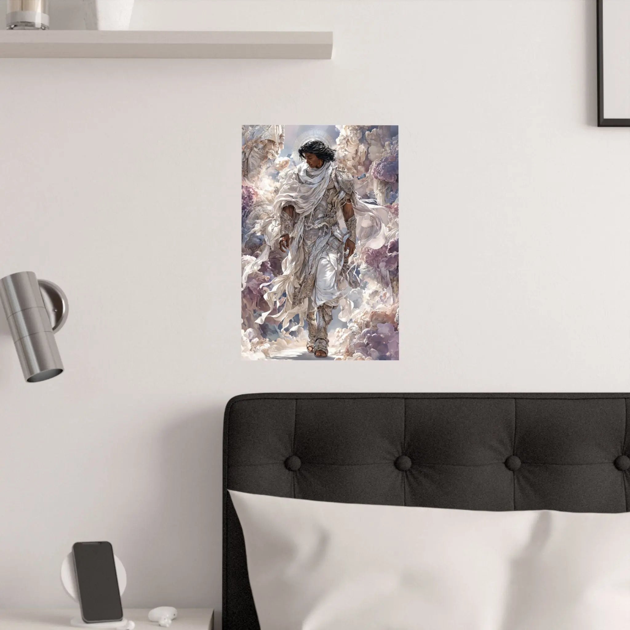 Angelic Figure Satin Poster — Ethereal Cloudscape Wall Art (210gsm) Printify