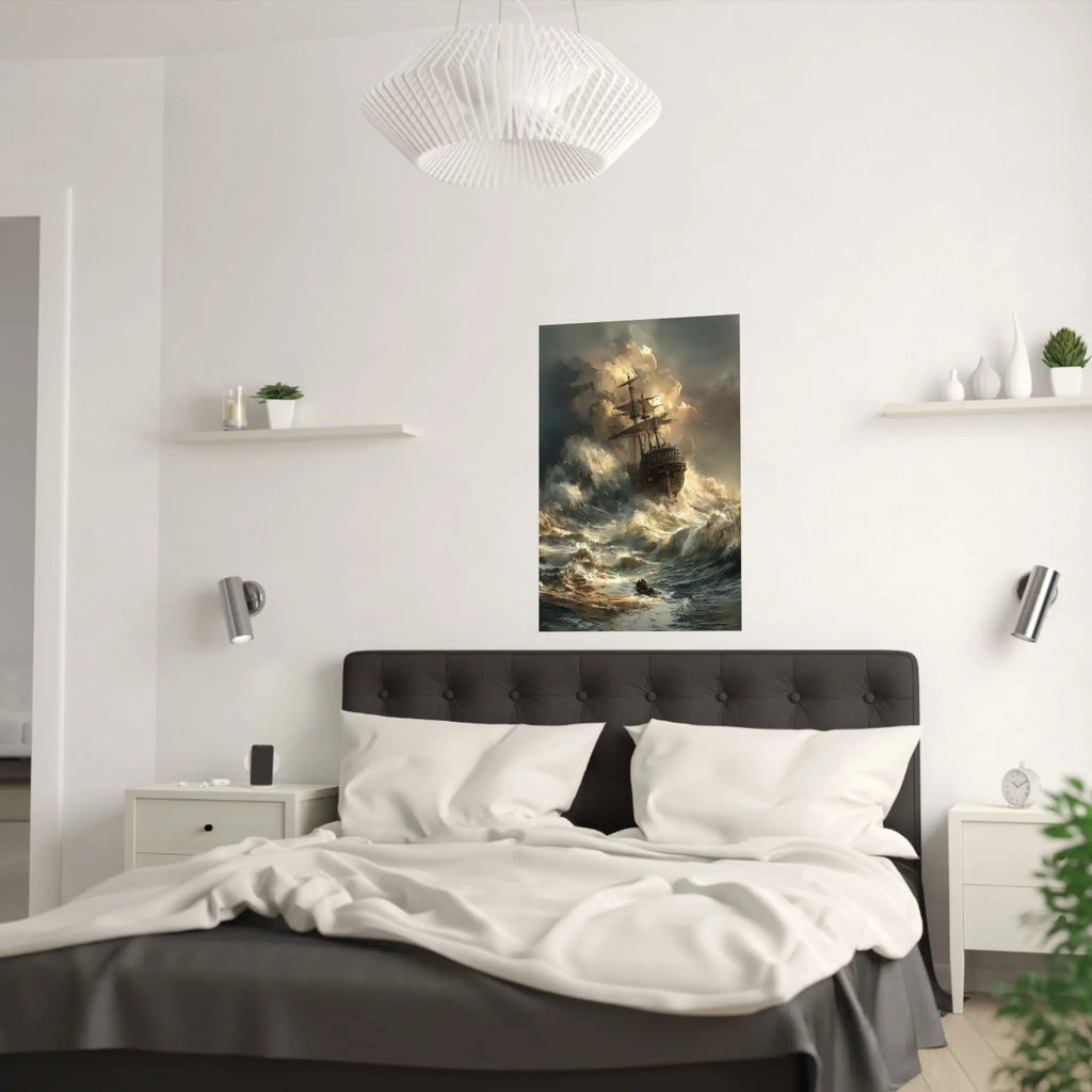 Satin Poster — Stormy Shipwreck Art Print Printify