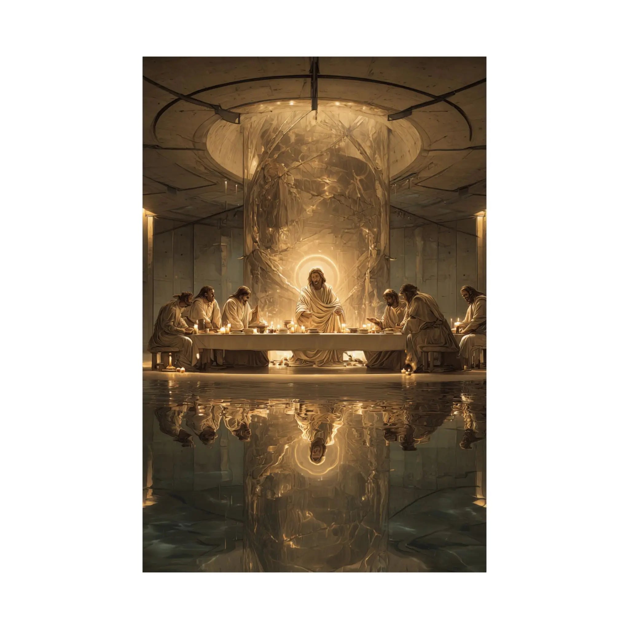 Satin Poster — Golden Last Supper Reflection Art Print (210gsm) Printify