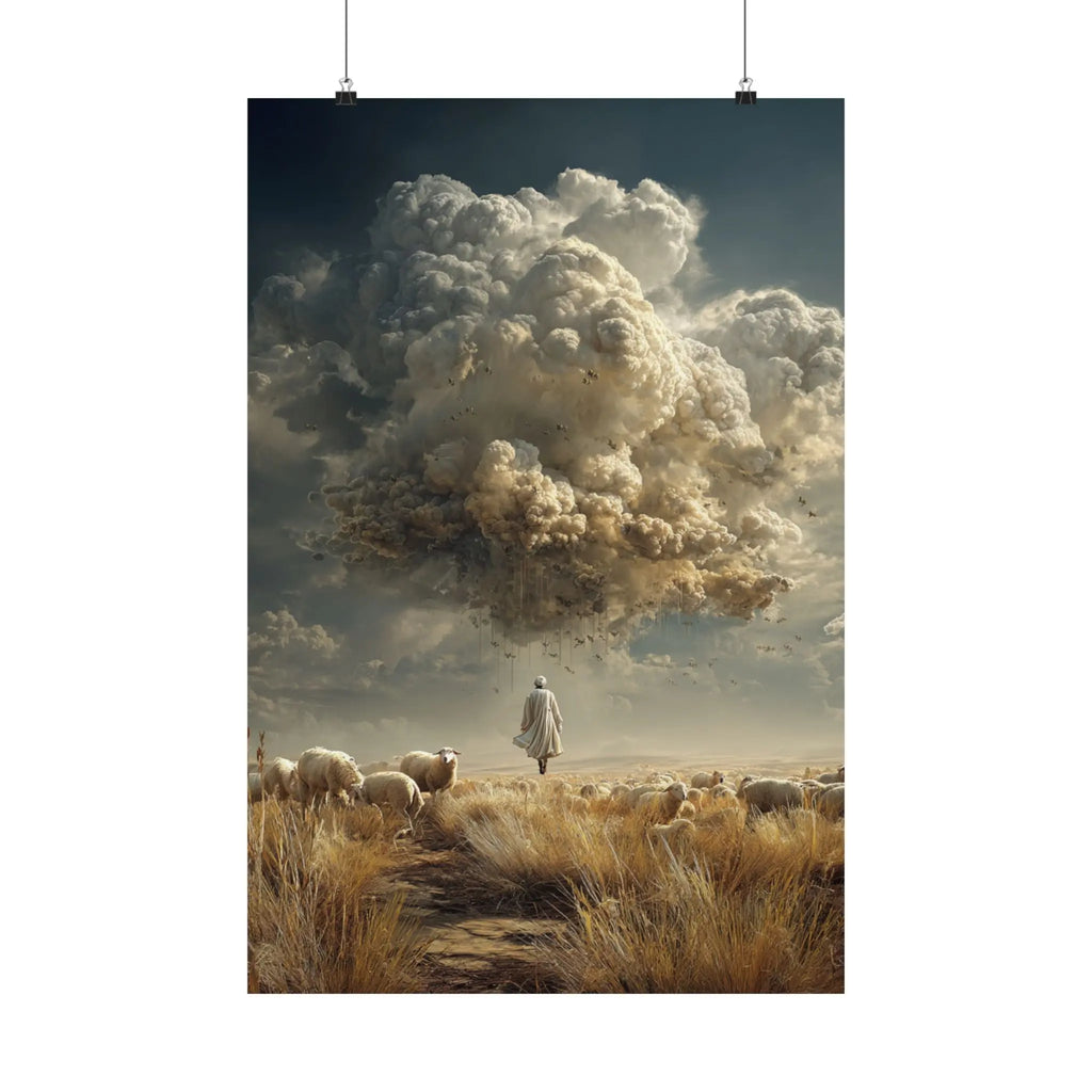 Surreal Shepherd & Cloudscape Satin Poster Printify