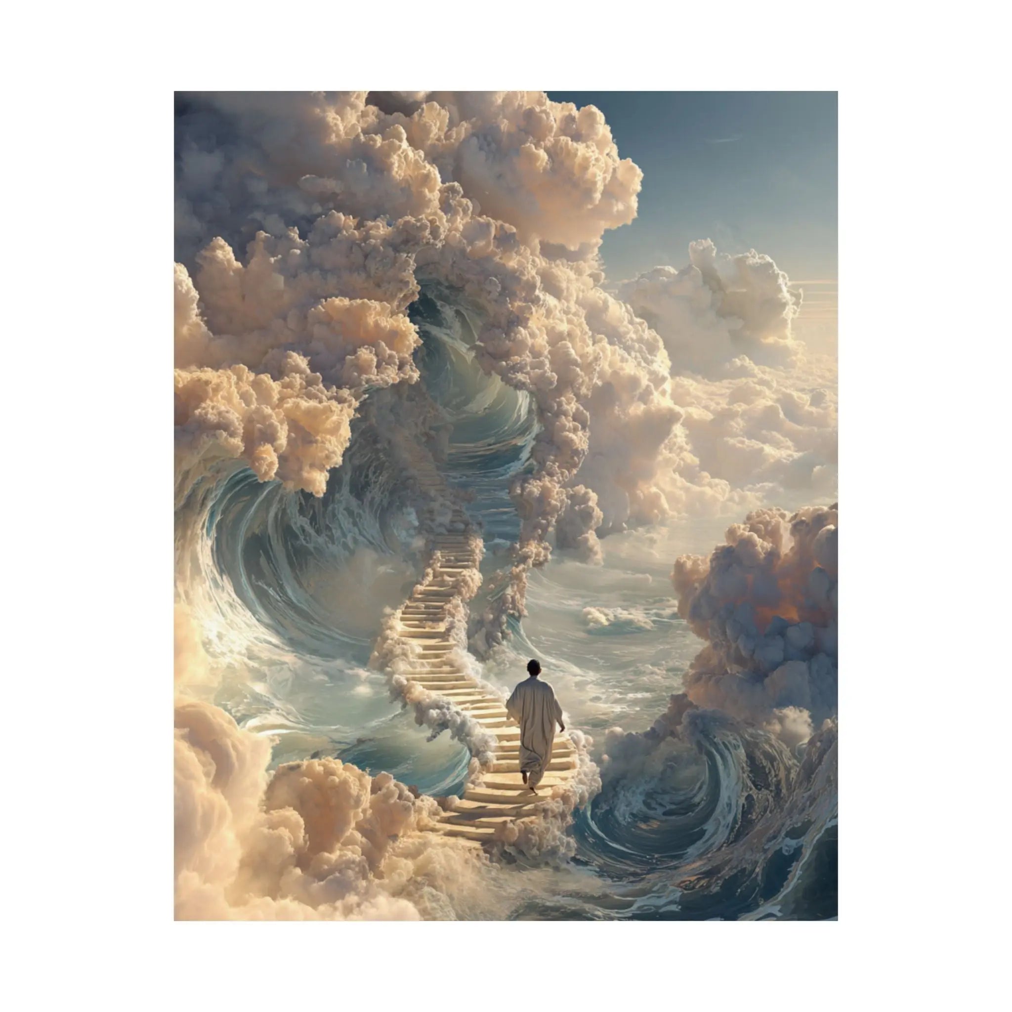 Satin Poster — Dreamy Stairway to the Clouds Wall Art Printify