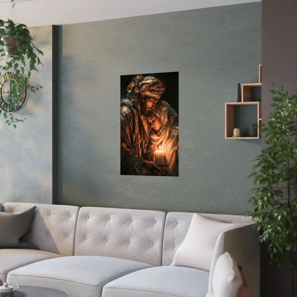 Satin Poster — Warm Candlelit Nativity Portrait (210gsm) Printify
