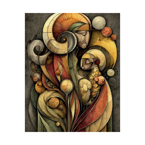 Abstract Floral Figurative Satin Poster — Warm Earth Tones Art Print Printify