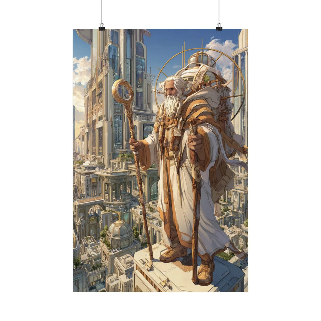 Satin Poster — Majestic High Priest in Golden City (210gsm) Printify