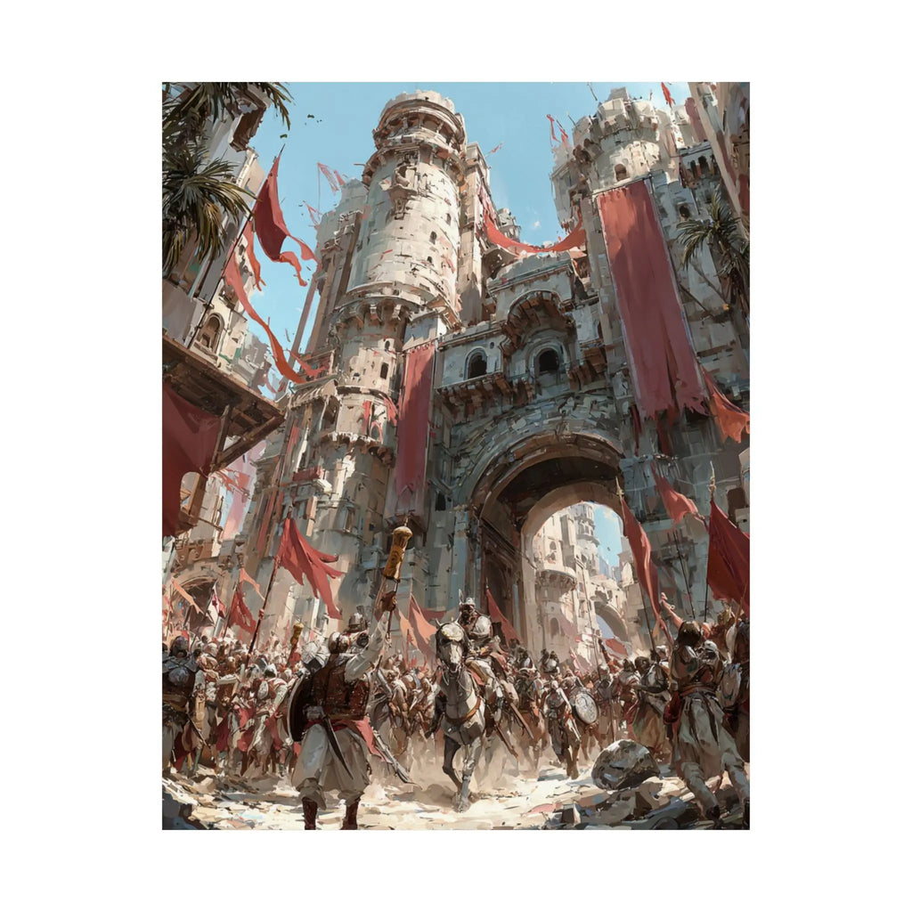 Medieval City Gates Satin Poster — Epic Castle Battle Art Print (210gsm) Printify