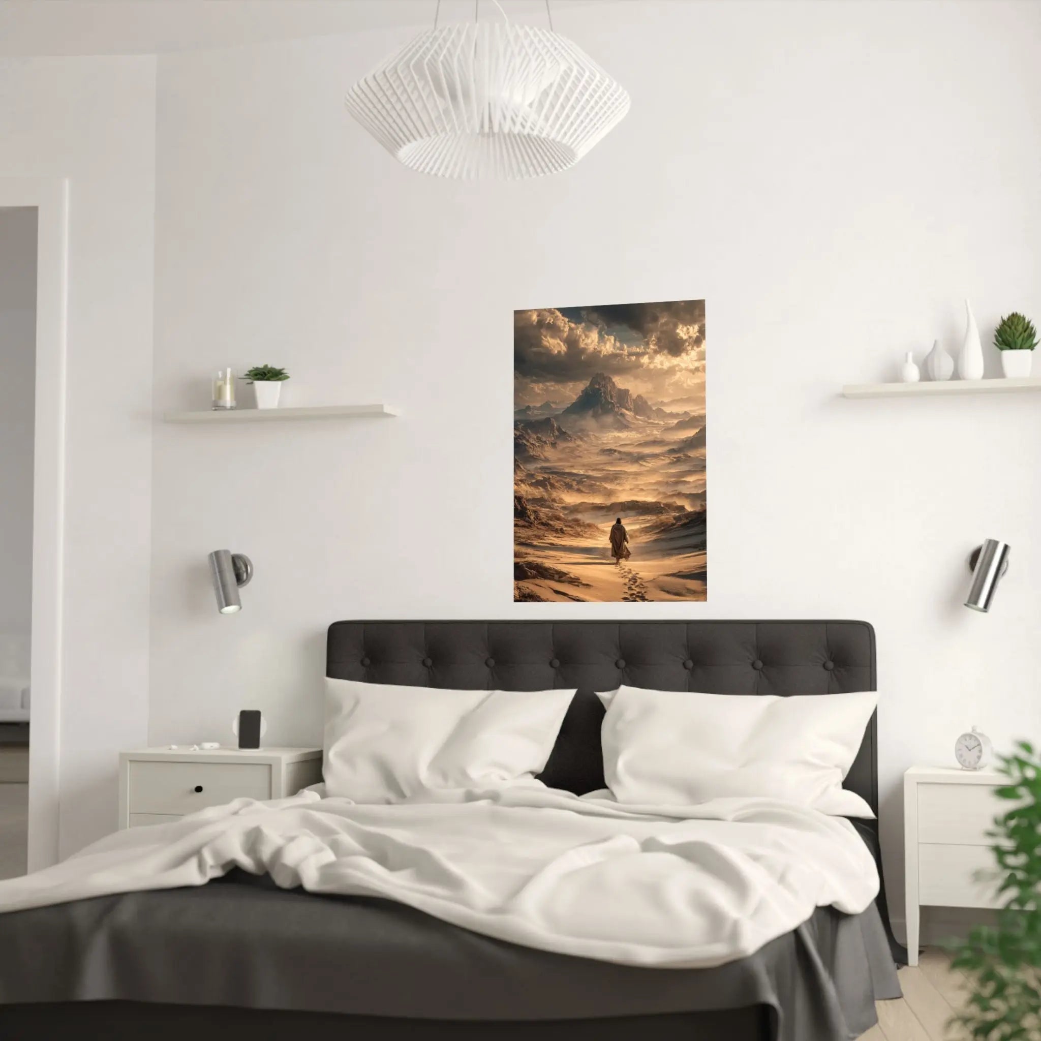 Satin Poster — Jesus in The Desert Landscape Art Print Printify