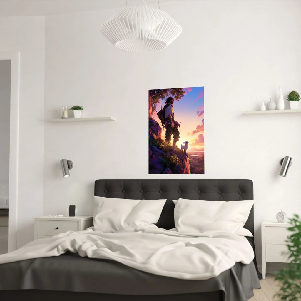 Satin Poster – Adventurer at Sunset Illustration (210gsm) Printify