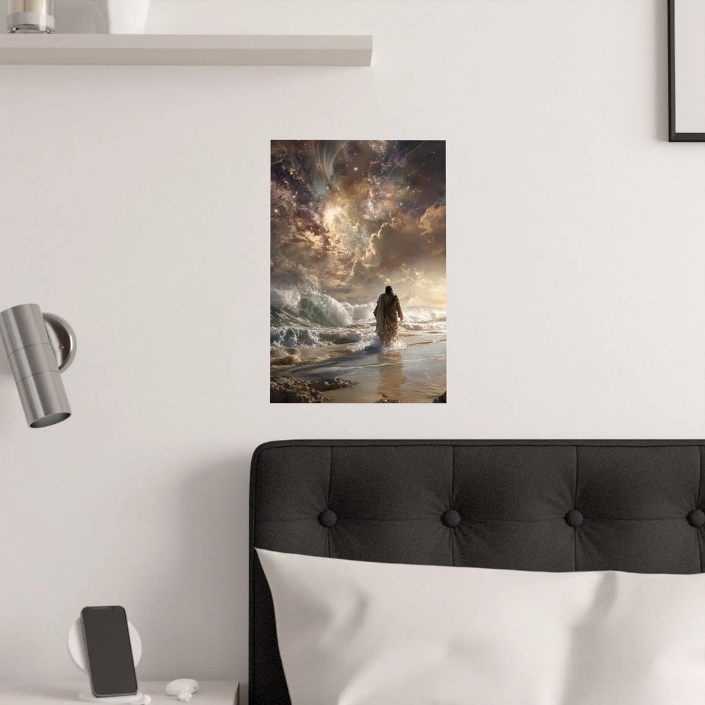 Satin Poster — Stormy Seascape with Jesus (210gsm) Printify