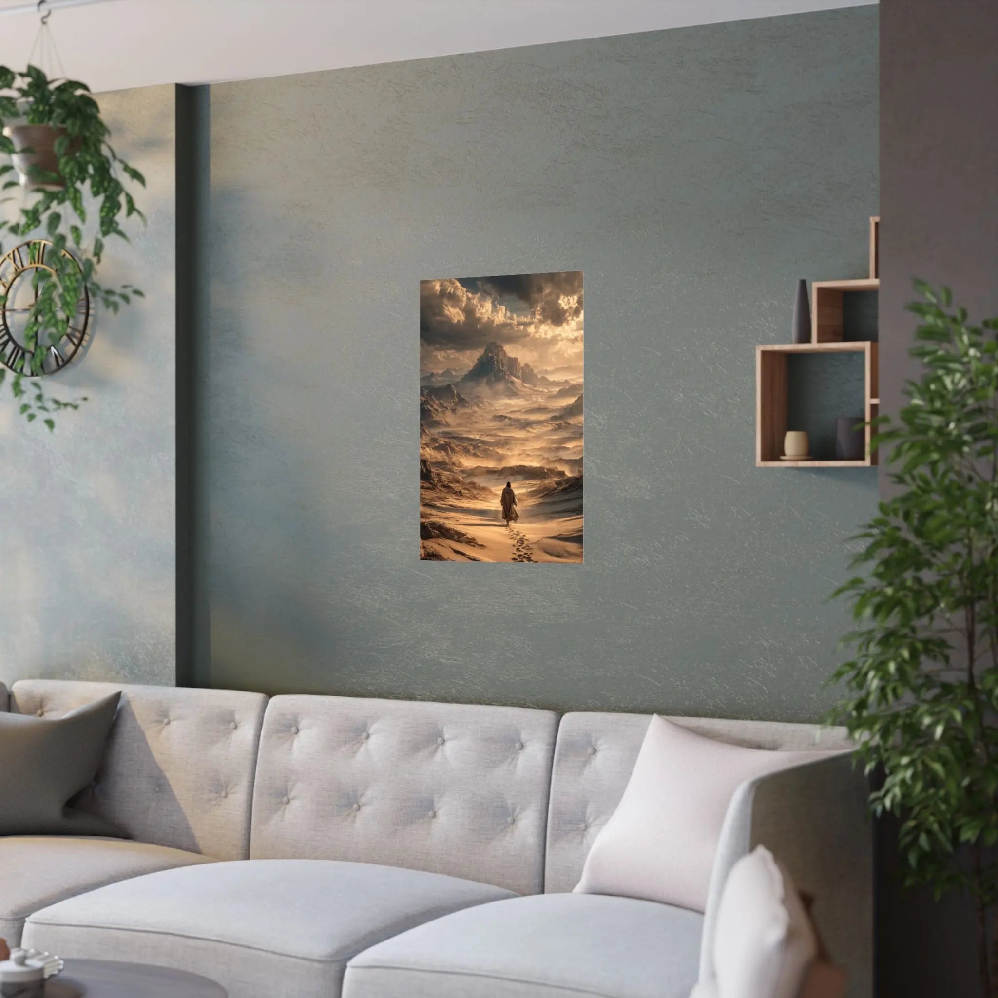 Satin Poster — Jesus in The Desert Landscape Art Print Printify
