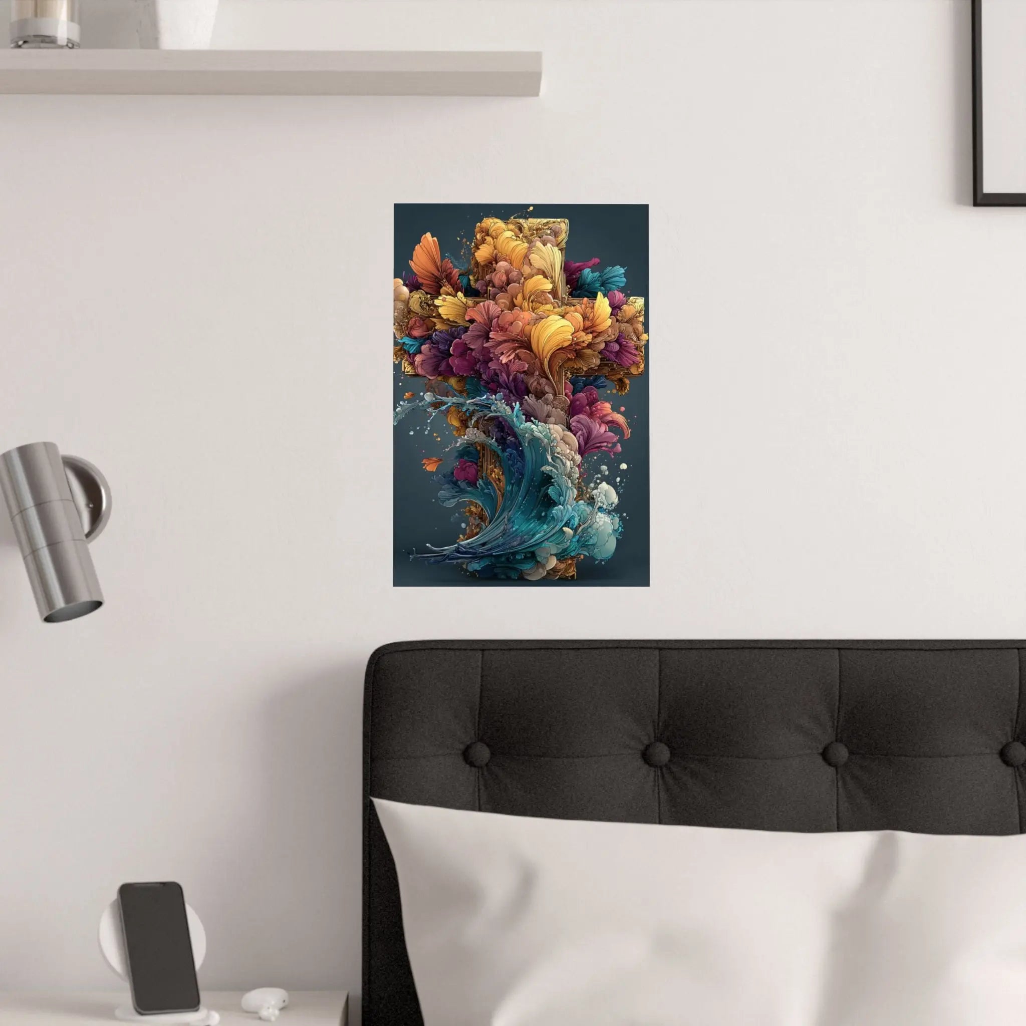 Abstract Floral Cross Satin Poster — Colorful Surreal Wall Art Print Printify