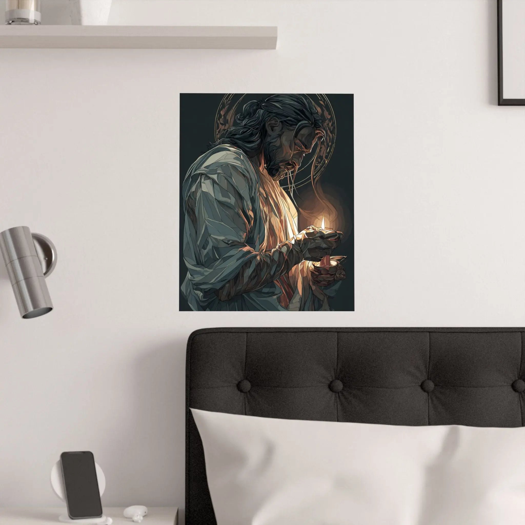 Satin Poster — Devotional Jesus Holding Candlelight (210gsm) Printify