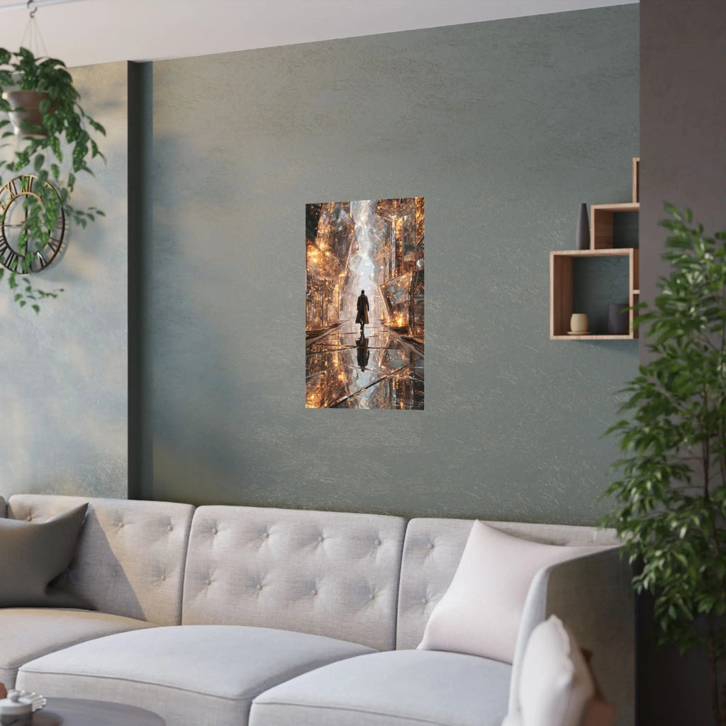 Satin Poster — Futuristic Cityscape with Lone Figure (210gsm) Printify