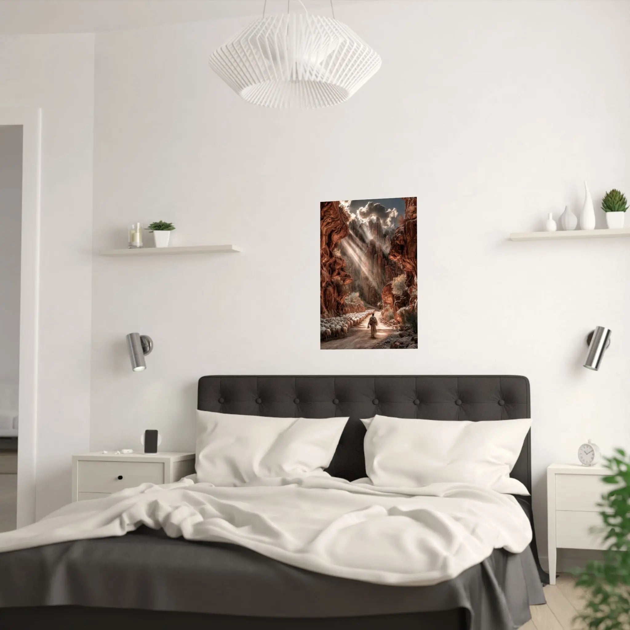 Satin Poster — Shepherd in Sunlit Canyon Art Print Printify