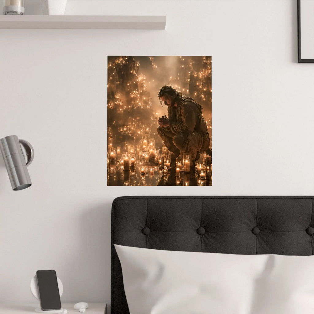 Satin Poster — Reflective Candlelight Prayer Wall Art Printify
