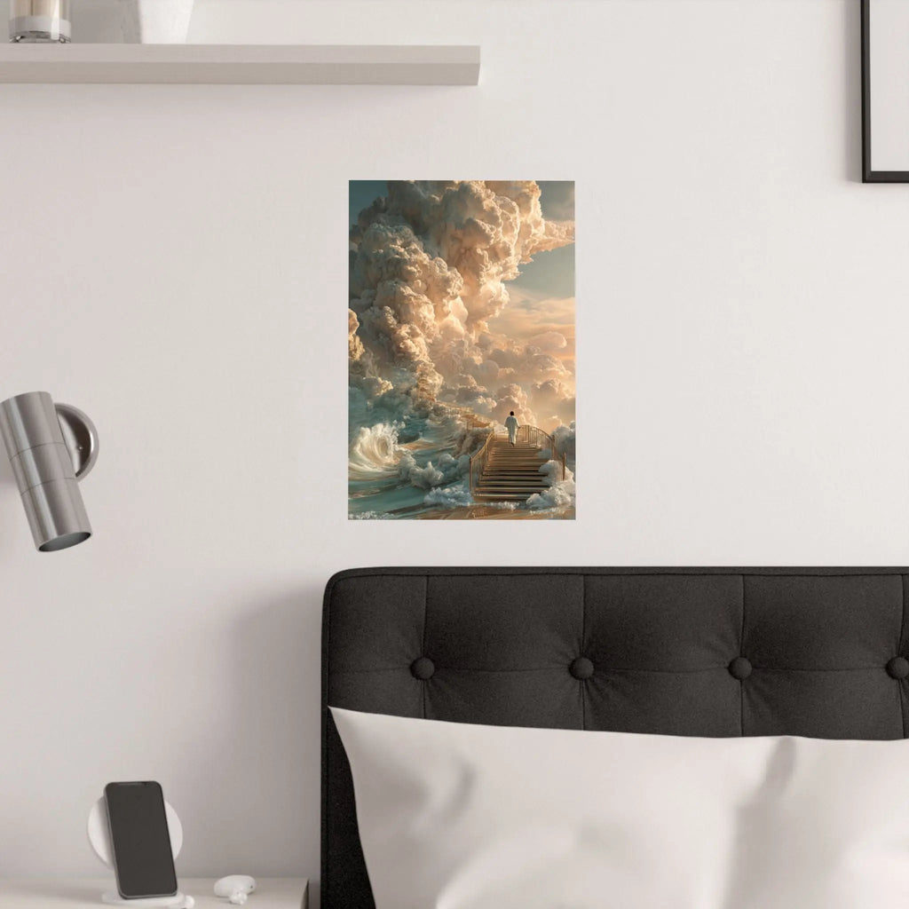Satin Poster — Surreal Stairway to the Clouds Art Print Printify