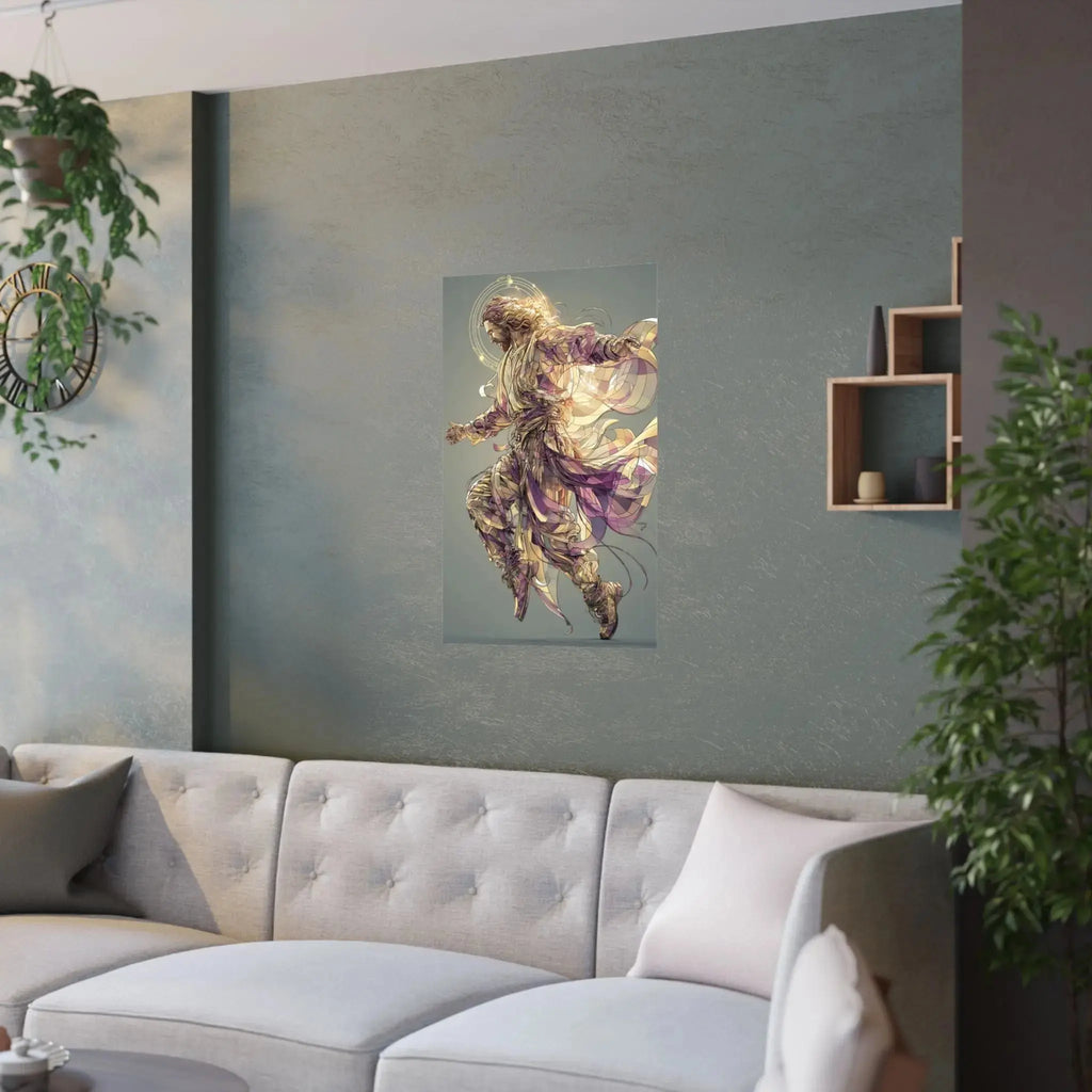 Jesus Christ Satin Poster — Ethereal Gold & Purple Religious Wall Art Printify