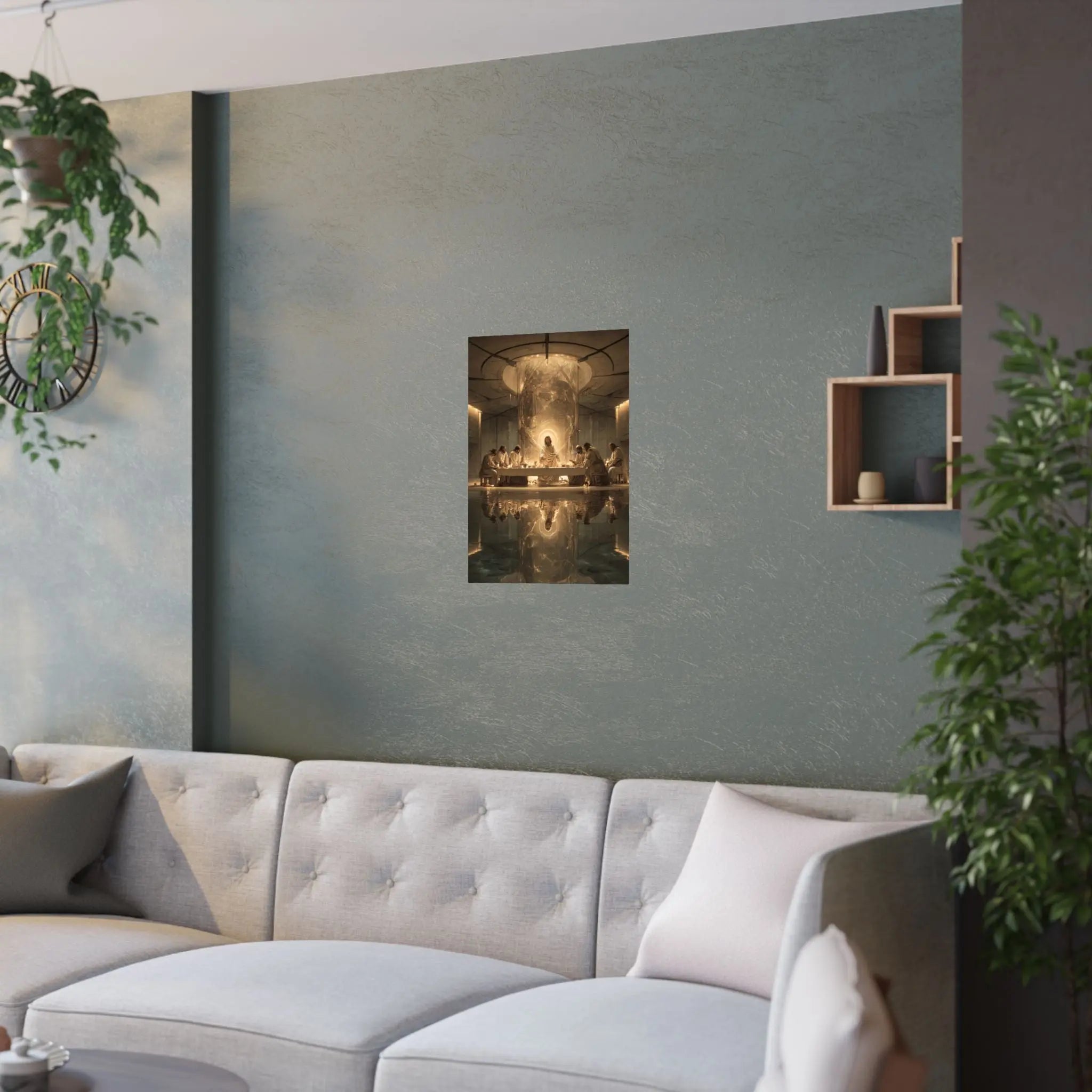 Satin Poster — Golden Last Supper Reflection Art Print (210gsm) Printify